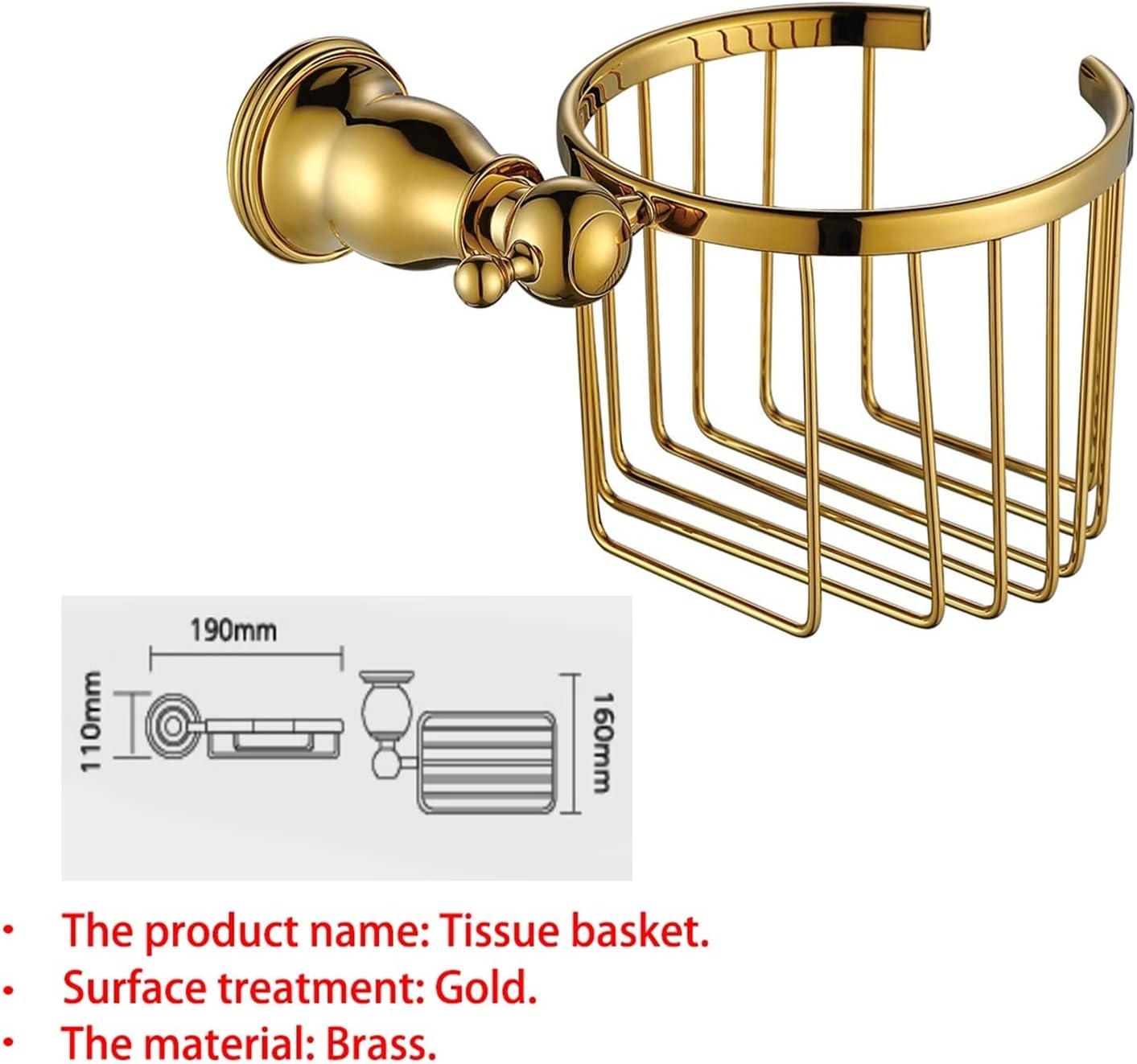 KETTEL Bathroom Hardware ， Gold Robe Hook Towel Rail，Fixtures Holder Bathroom Accessories,Wall-Mounted Bathroom Rack Accessory (Color : Tissue Holder)
