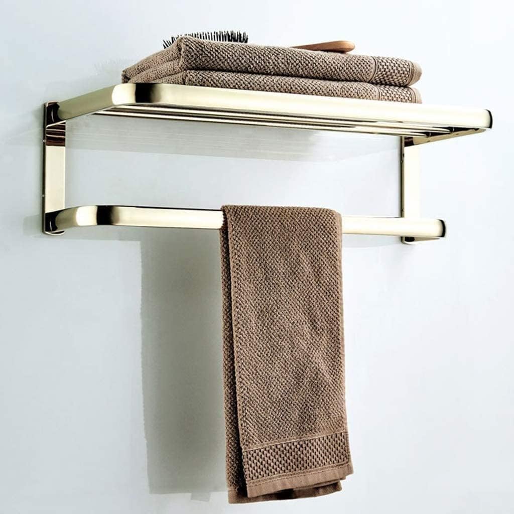 Towel Rails Towel Racks, Wall-Mounted Towel Stands Metal Brass Household Bathroom Double Layer Towel Bars Hardware Decoration Towel Holder, 58cm, Gold