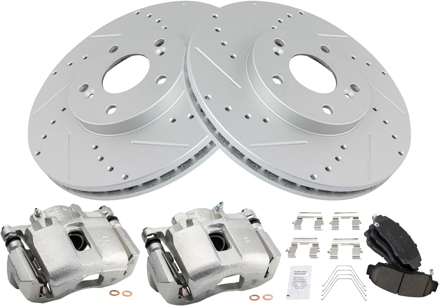 TRQ Performance Front Brake Pad and Rotor Set Ceramic Vented Coated Rotors Calipers Compatible with 2011-2014 Acura TSX 2011-2012 Honda Accord