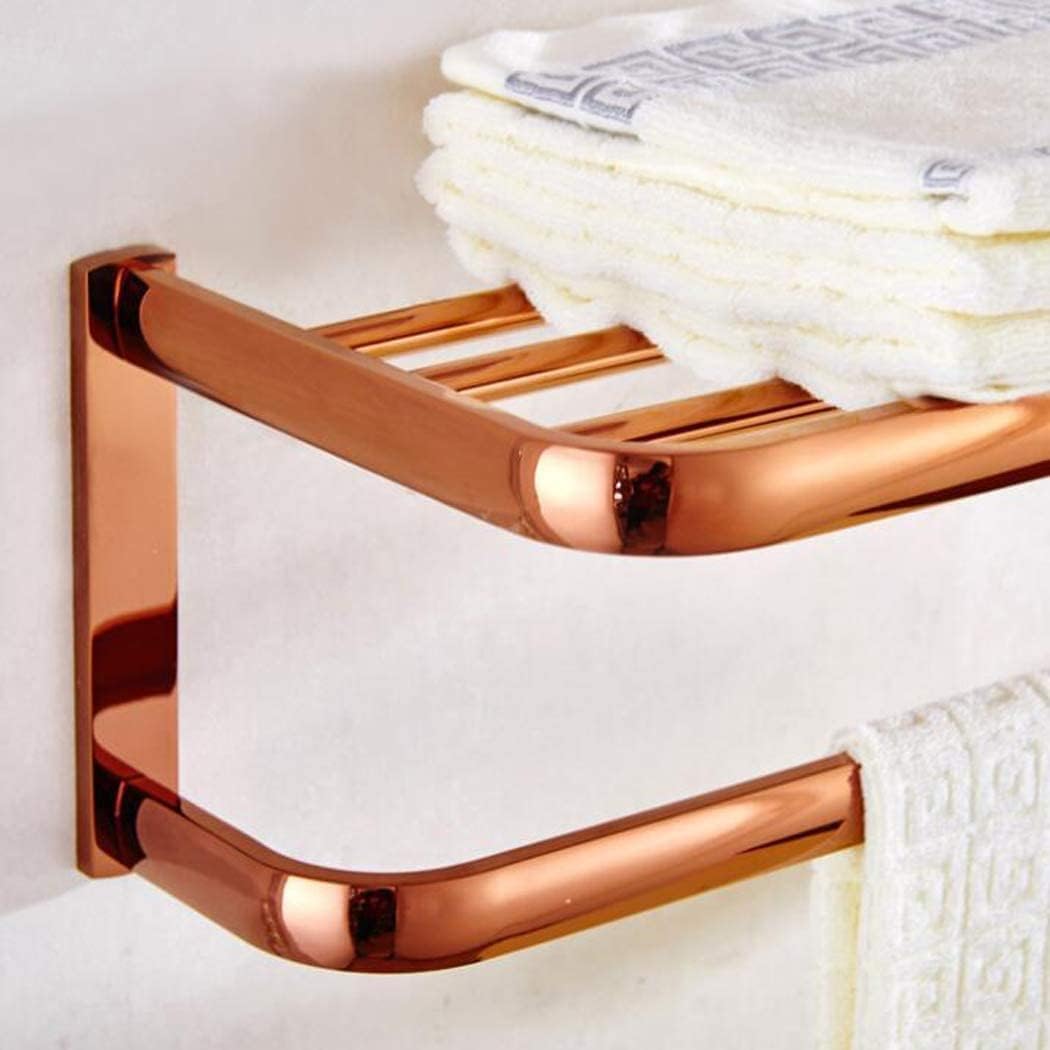 Towel Rails Rack Bath Towel Rack, Wall Mounted Simple Double Towel Holder Hotel Washroom Bathroom Polished Brass Towel Shelf, 58cm, Rose Gold