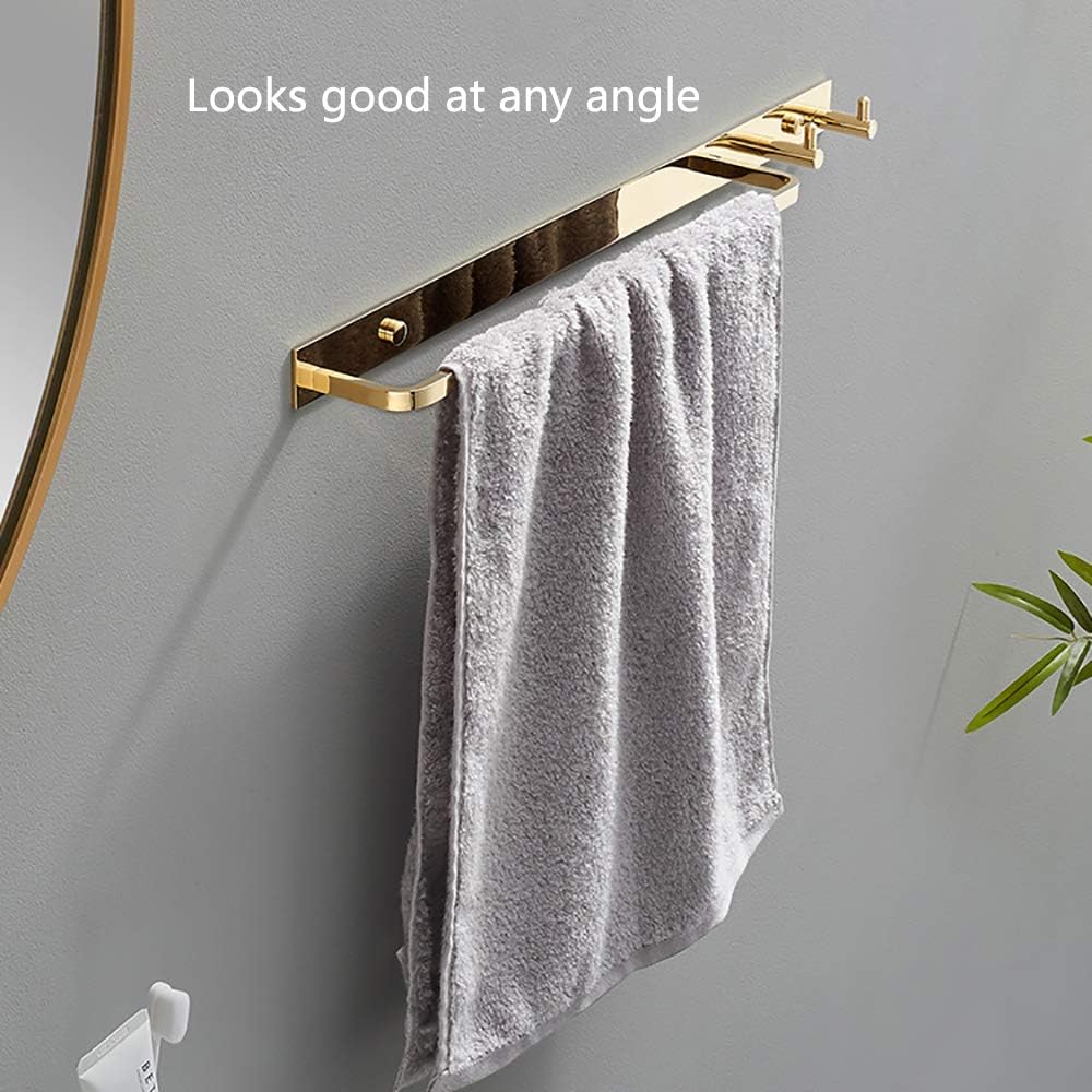 Towel Bar Towel Rail with 2 Hooks Heavy Duty Brass Bathroom Towel Rack Wall Mounted Towel Holder Double Rod Storage Rack for Bathroom Kitchen Toilet,Black Gold