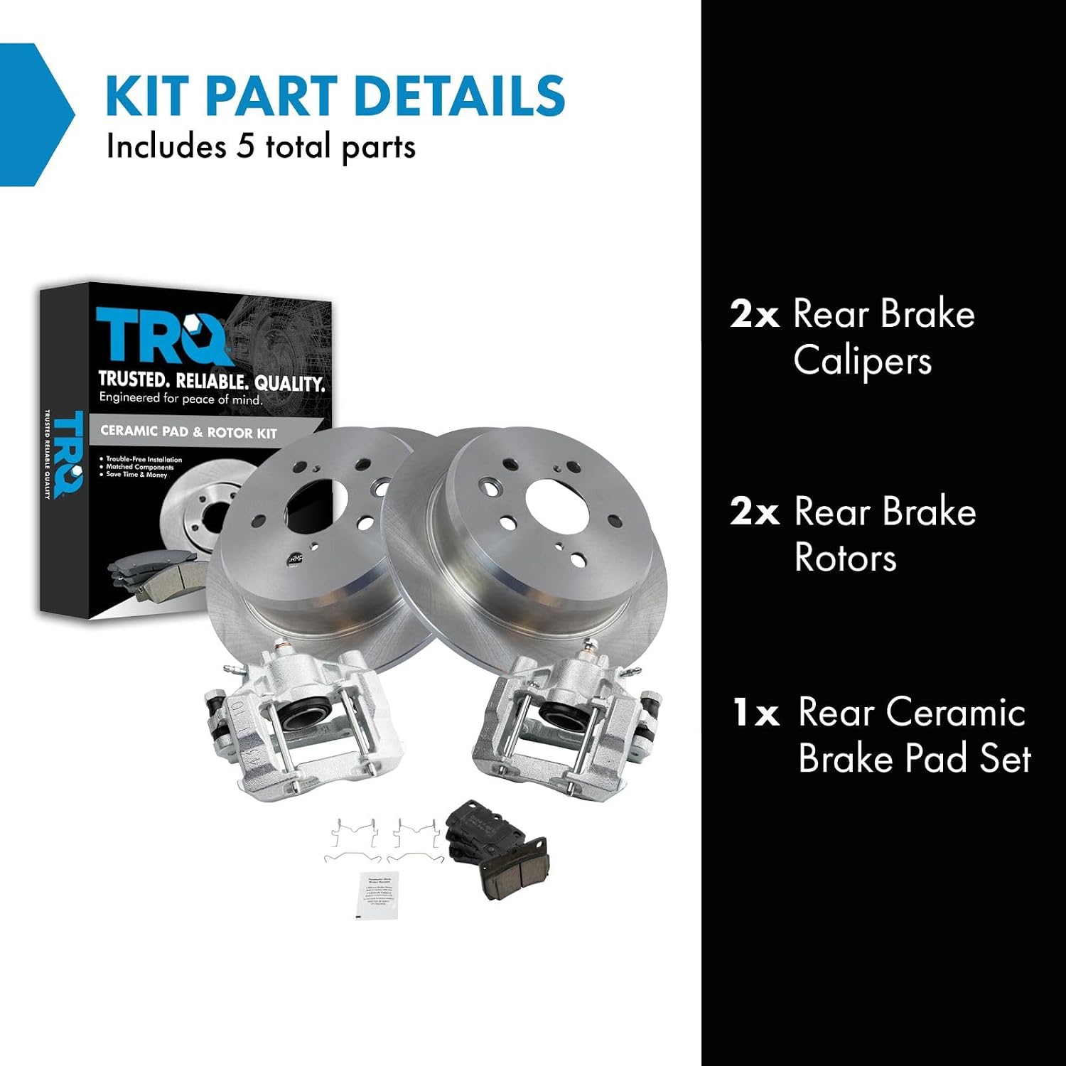 TRQ Rear Brake Pad and Rotor Set Ceramic Solid Rotors Calipers Compatible with 2006-2013 Lexus IS250