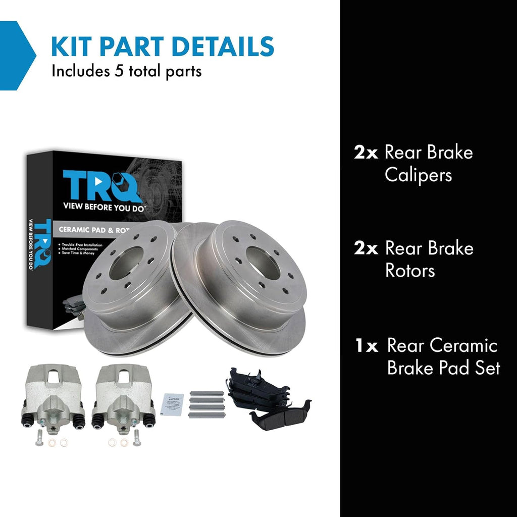 TRQ Rear Brake Pad and Rotor Set Ceramic Rotors Calipers Compatible with 2004-2011 Ford F-150