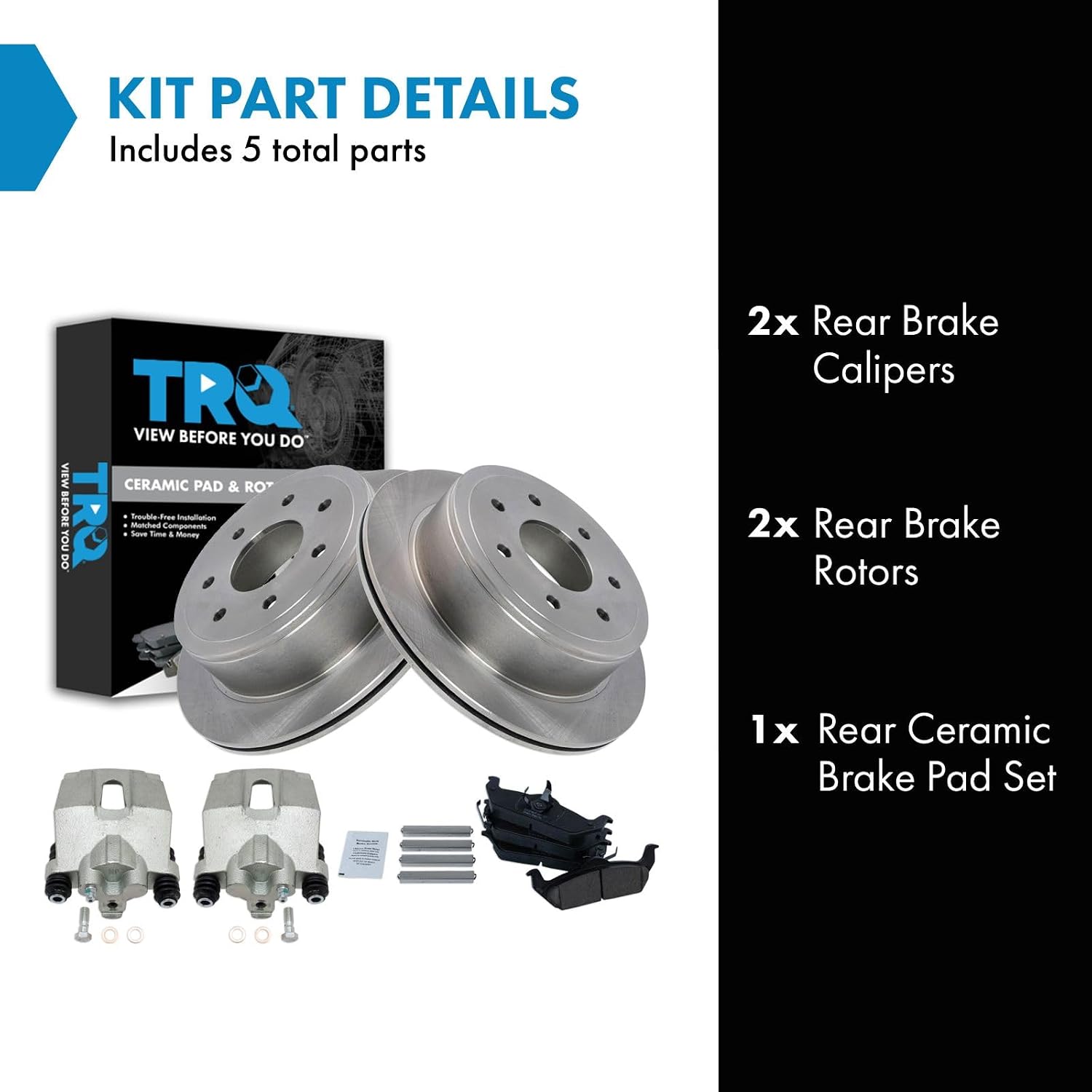 TRQ Rear Brake Pad and Rotor Set Ceramic Rotors Calipers Compatible with 2004-2011 Ford F-150