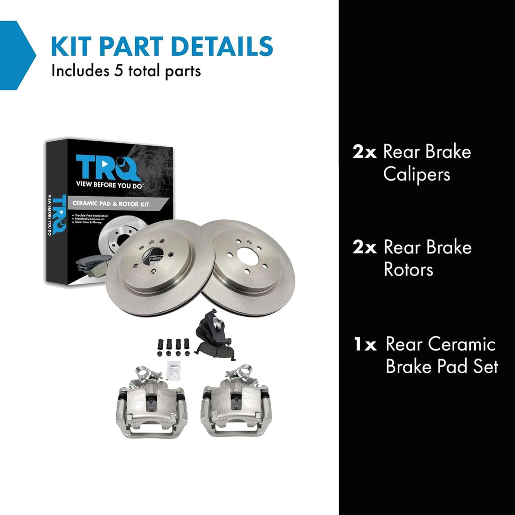 TRQ Rear Brake Pad and Rotor Set Ceramic Rotors Calipers Compatible with 2014-2016 2018 Lincoln MKT