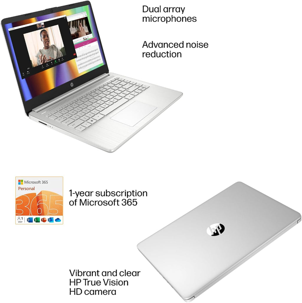 HP Stream 14' HD BrightView Laptop, Intel Celeron N4120, 16GB RAM, 128GB eMMC + 128GB SD Card Storage, Intel UHD Graphics, HD Webcam, 1 Year Office 365, Bluetooth, WiFi, HDMI, Win 11s, Silver