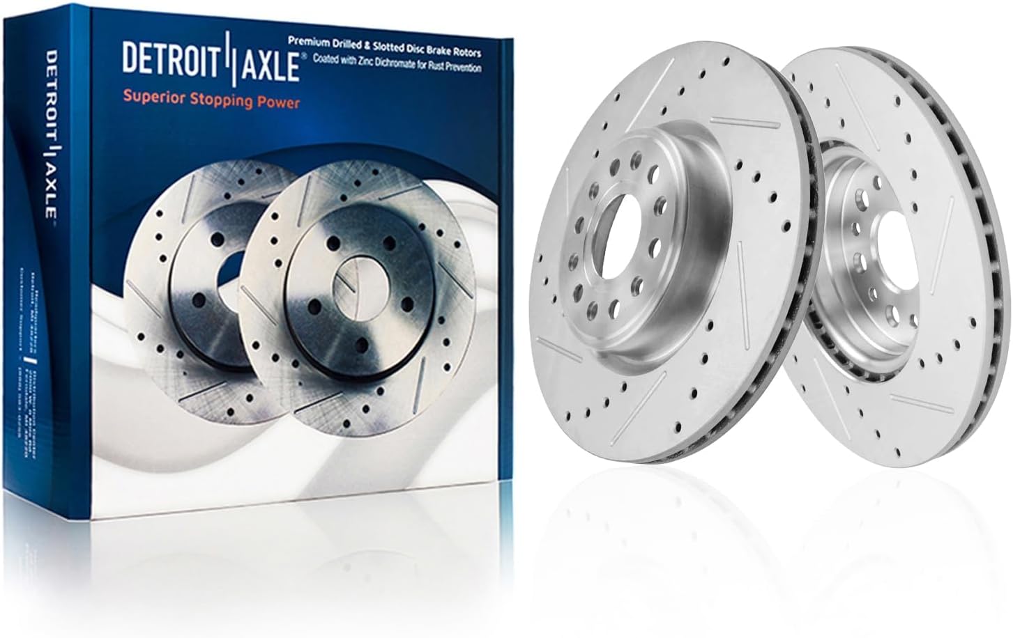 Detroit Axle - Front Brake Kit for 19-25 Ram 1500 Drilled and Slotted Disc Brake Rotors Ceramic Brakes Pads 2019 2020 2021 2022 2023 2024 2025 Replacement : 14.88' inch Rotor