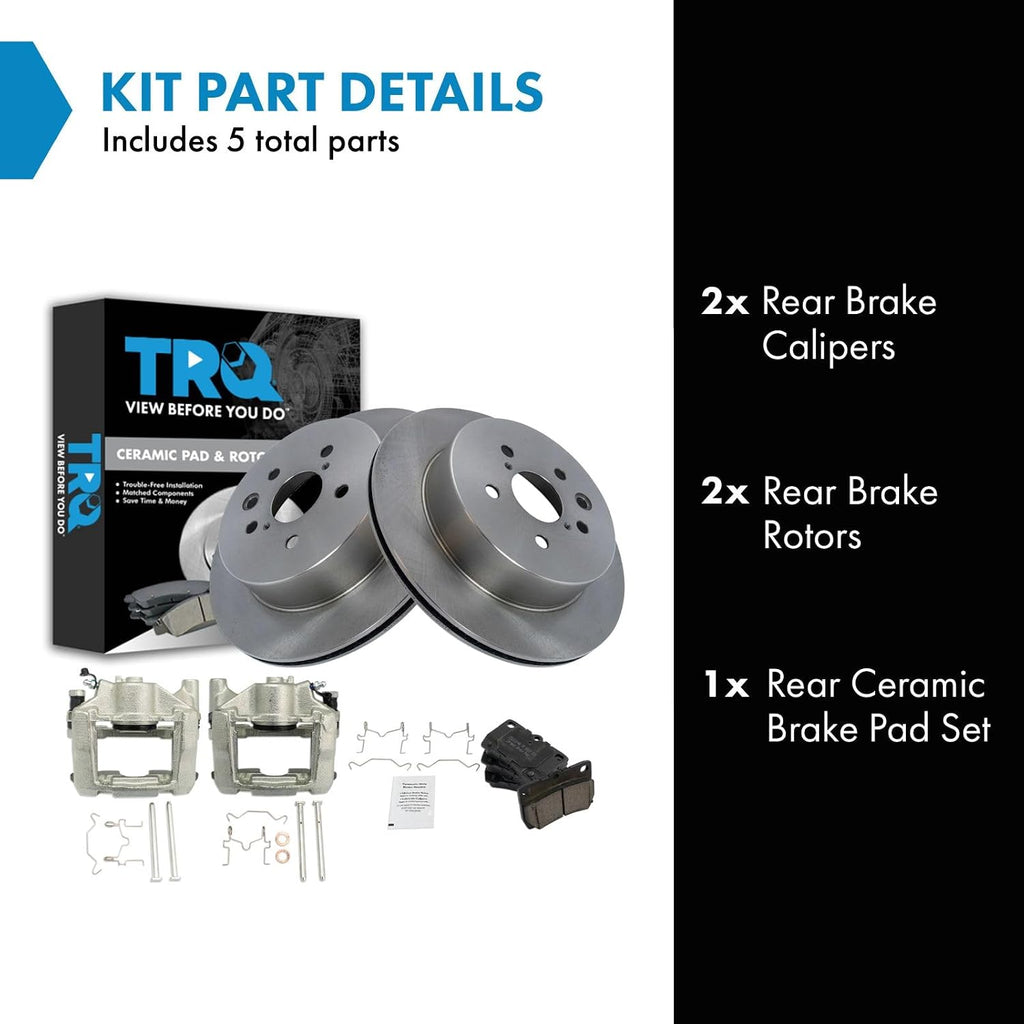 TRQ Rear Brake Pad and Rotor Set Ceramic Rotors Calipers Compatible with 2006-2007 Lexus GS430 2007-2011 GS450h 2008-2011 GS460 2006-2013 IS350