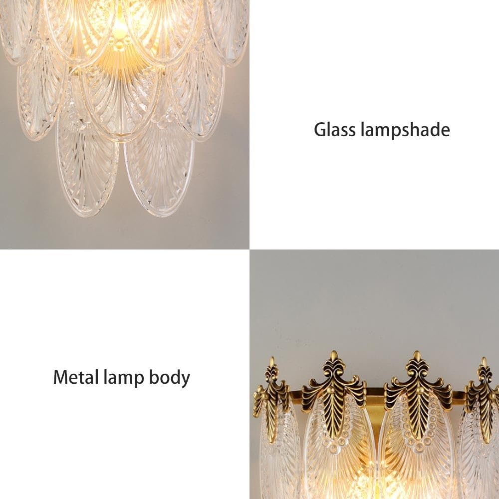 Leaf Shape Wall Sconce 3 Layers Clear Clear Glass Wall Light Modern Bathroom Vanity Lighting Fixtures Gold Metal Wall Lamp for Bedside Bedroom Hall House Hallway Restaurant