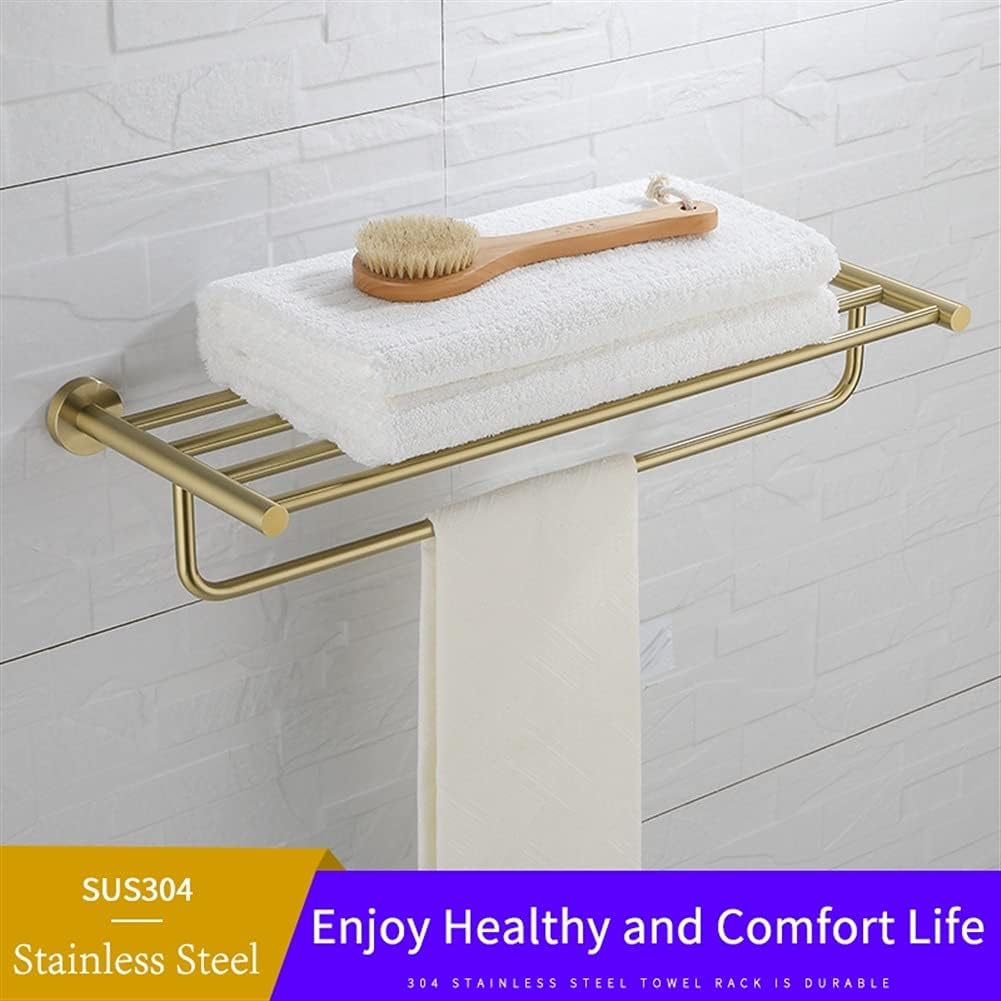 LSLYTQ Towel Rail Rack Luxury Brushed Gold Double-Deck Towel Rack, Wall Mounted Bathroom Towel Hunger Holder, Vibrant Moderne Brushed Gold Towel Bar for Bathroom Kitchen