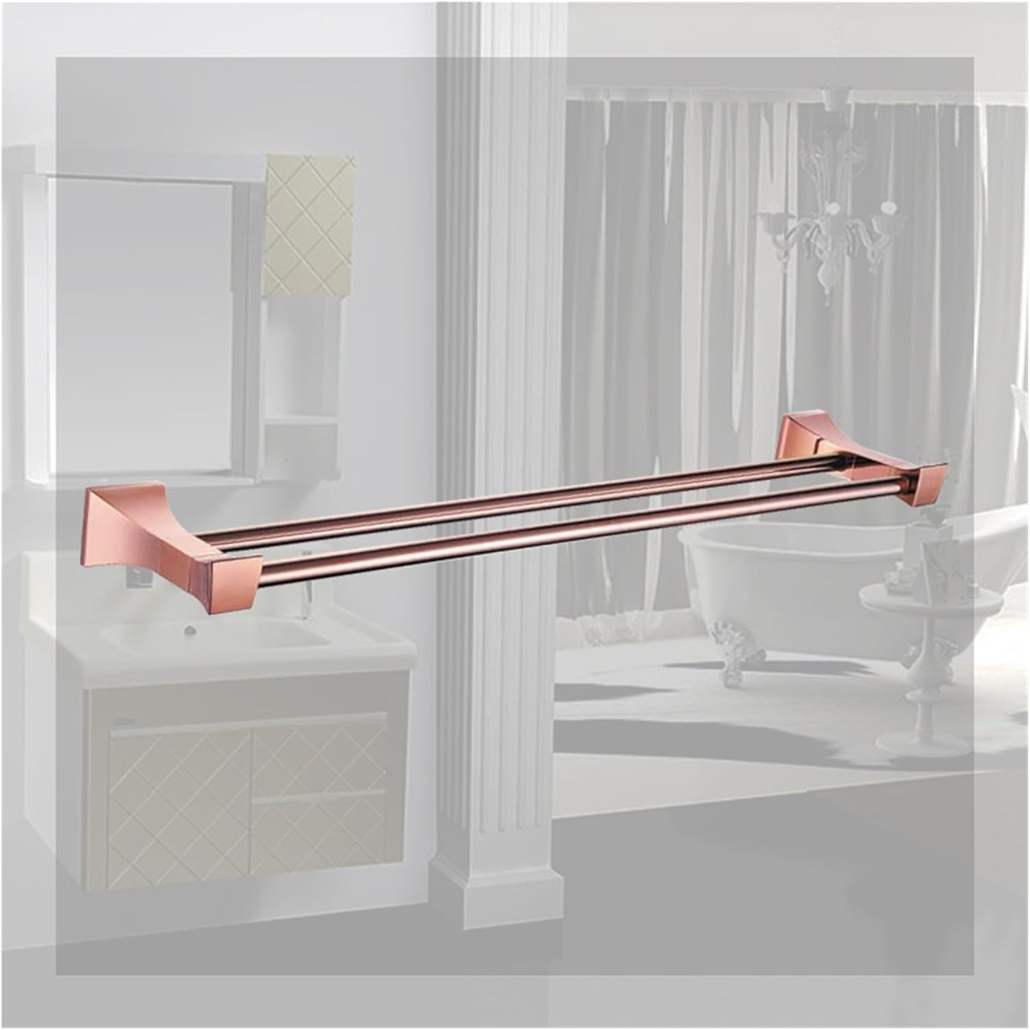 Rose Towel Racks Bathroom Chrome Finish Matt Black Stainless Steel Bath Towel Shelves Double Towel Bar Rail Bath Hardware(1 pcs Rose Gold)