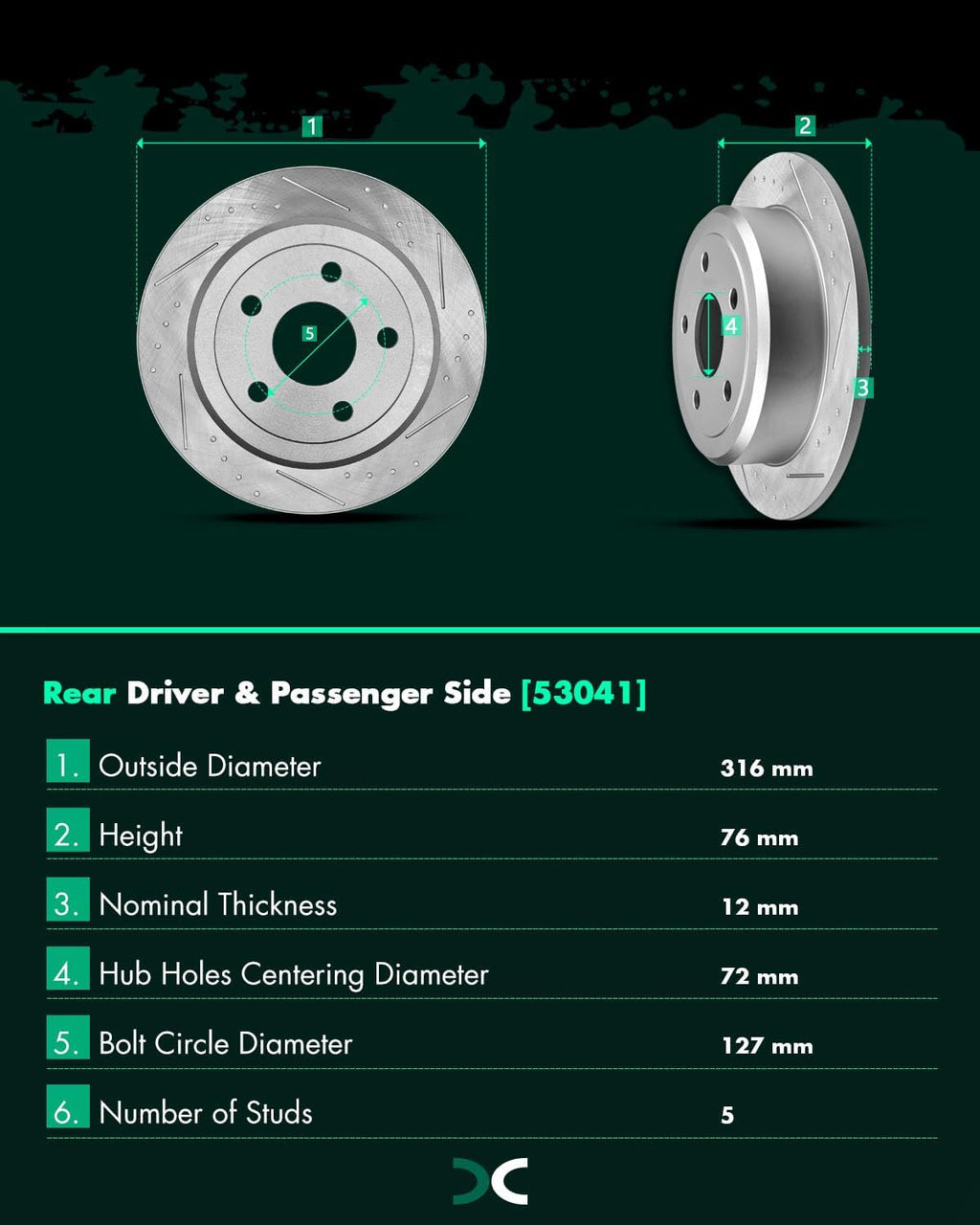 SCITOO - Brake Kits For Jeep For Wrangler 2007-2017,For Jeep For Wrangler JK 2018 Rear Drilled Slotted Brake Rotors and Ceramic Brakes Pads Replacement: 53041;D1274-8390