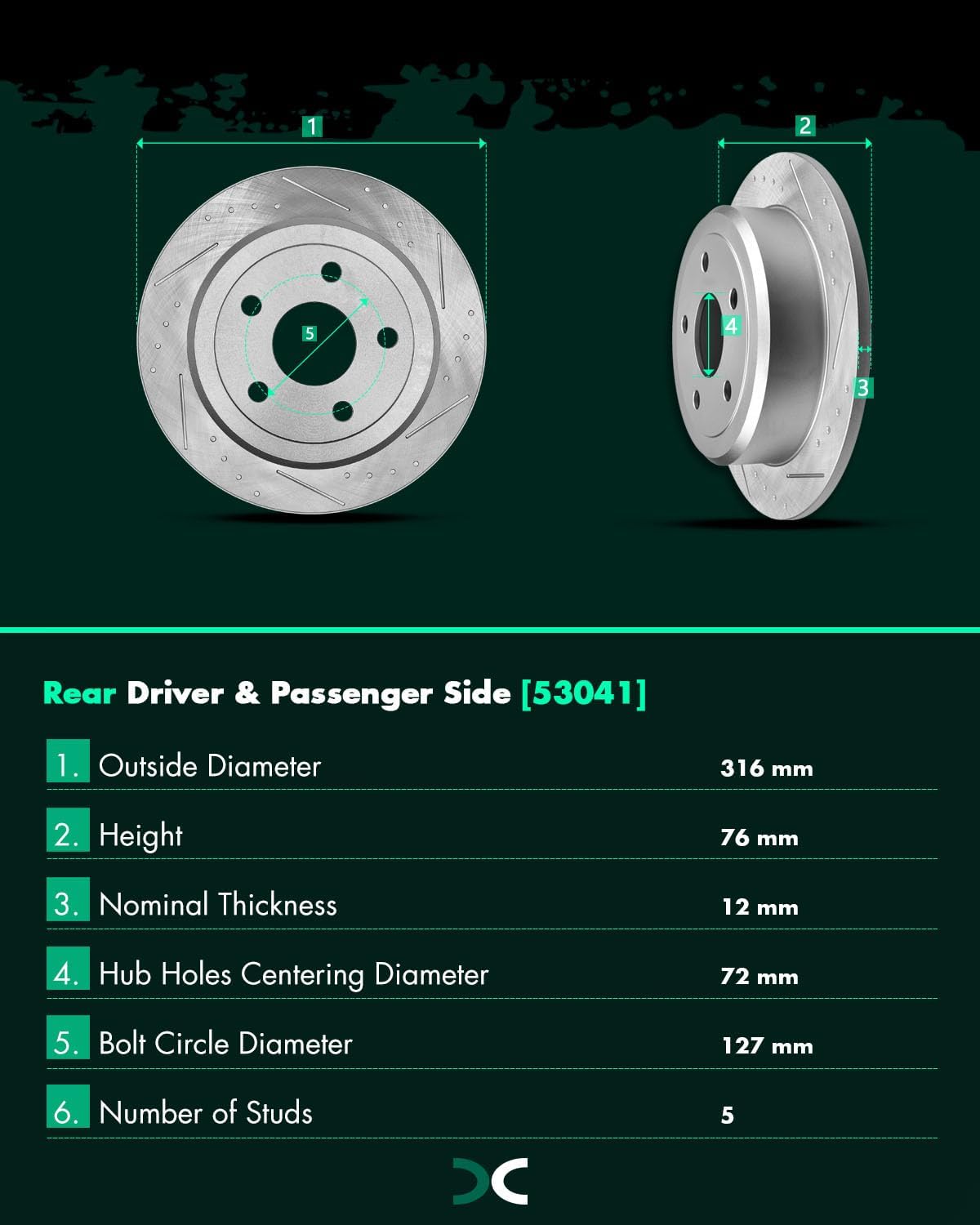 SCITOO - Brake Kits For Jeep For Wrangler 2007-2017,For Jeep For Wrangler JK 2018 Rear Drilled Slotted Brake Rotors and Ceramic Brakes Pads Replacement: 53041;D1274-8390