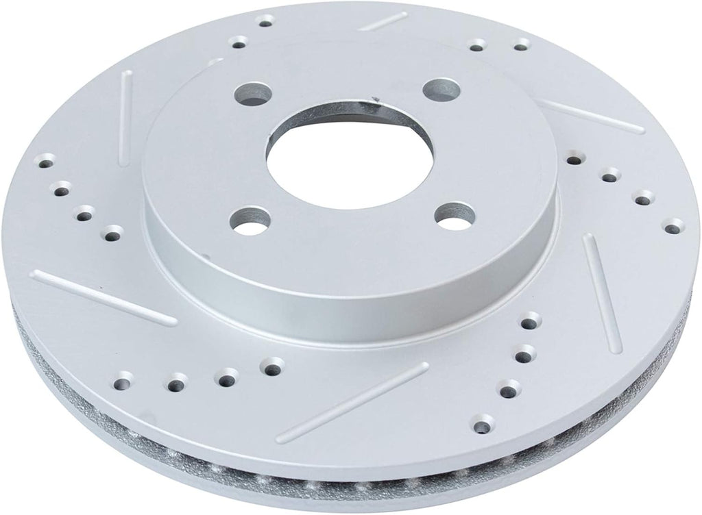 TRQ Performance Front Brake Pad and Rotor Set Ceramic Drilled Slotted Coated Rotors Calipers Compatible with 2005-2010 Chevrolet Cobalt 2007-2009 Pontiac G5 2003-2007 Saturn Ion
