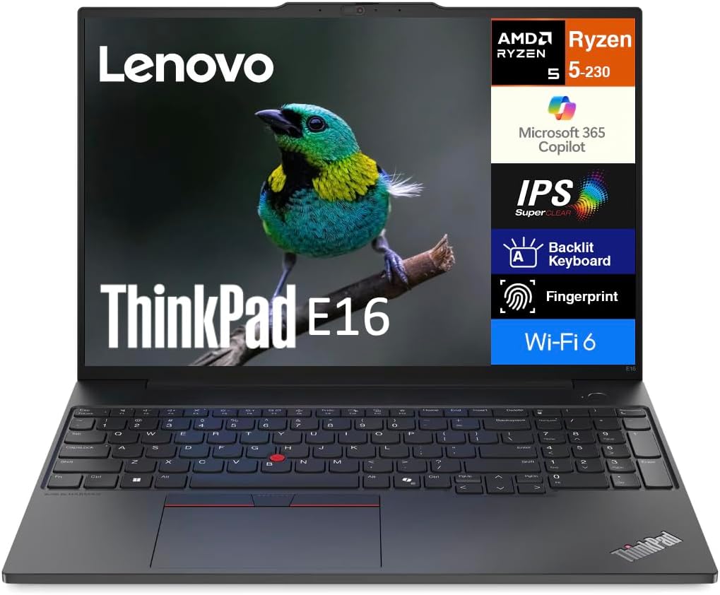 Lenovo ThinkPad E16 Gen 3 AI Business Laptop 16' IPS FHD+ Display (AMD Ryzen 5 230 (> Ryzen 5 7535U), 16GB DDR5, 1TB SSD, Fingerprint, Thunderbolt 4, Backlit, 5MP RGB Webcam, Win11Pro) with Copilot
