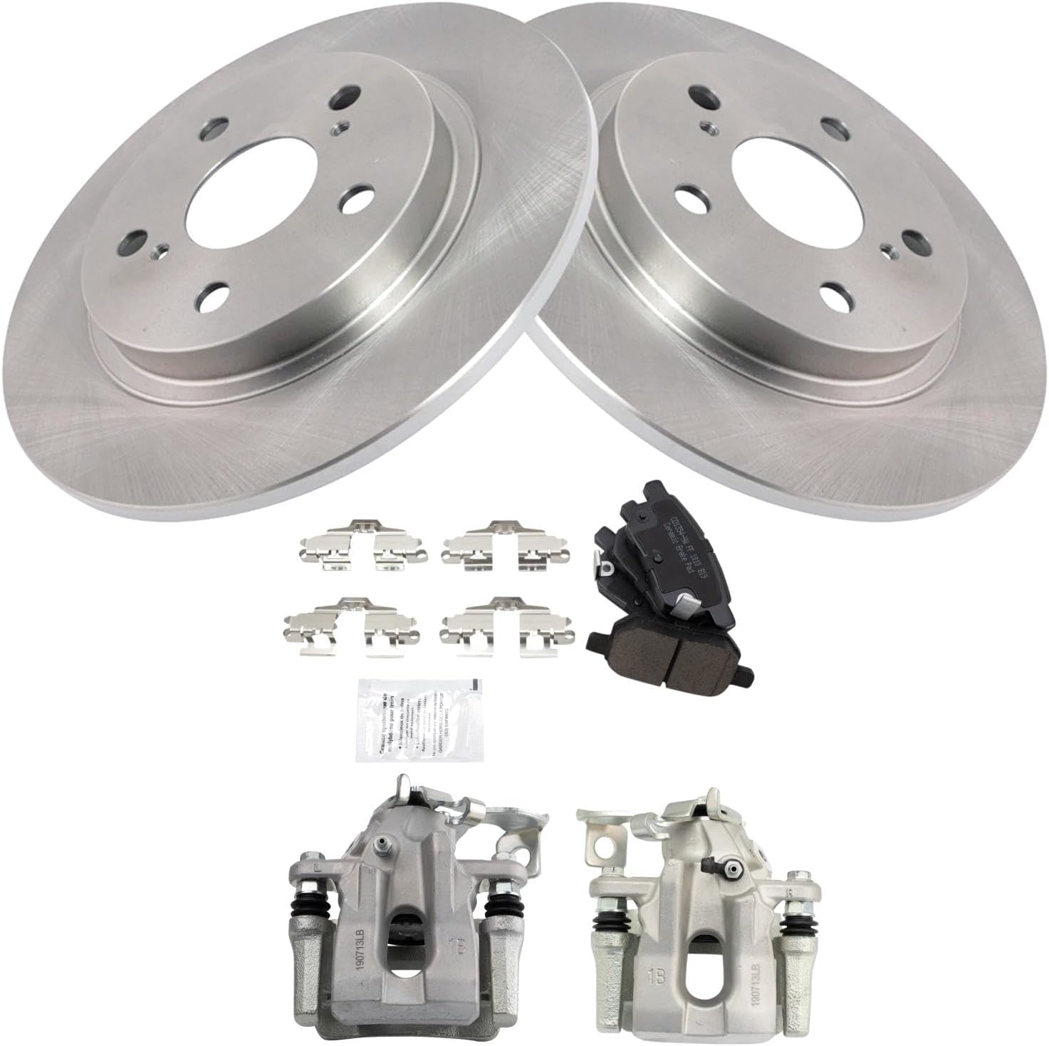 TRQ Rear Brake Pad and Rotor Set Ceramic Rotors Calipers Compatible with 2008-2015 Scion xB