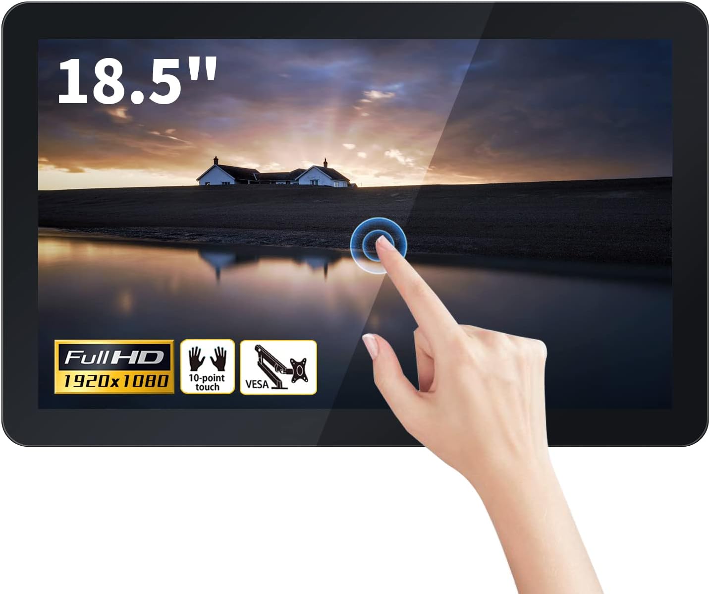 18.5 inch Capacitive Multi-Touch Screen Industrial Monitor, 16:9 Display 1920 x 1080P, Built-in Speakers, VGA, DVI & HD-MI Monitor for PC, POS, Small Business, Restaurant