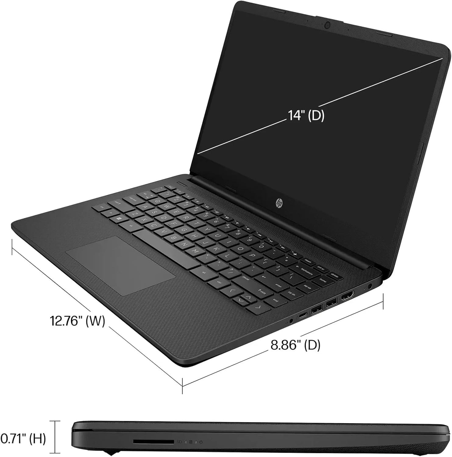 HP AI-Powered 14' HD Laptop with Microsoft Office and 1TB Cloud Storage Included for 1-Year| 16GB RAM|128GB SSD| Intel 4-Core CPU| Webcam| Ultra Light|Windows 11| RK Bundle| Black