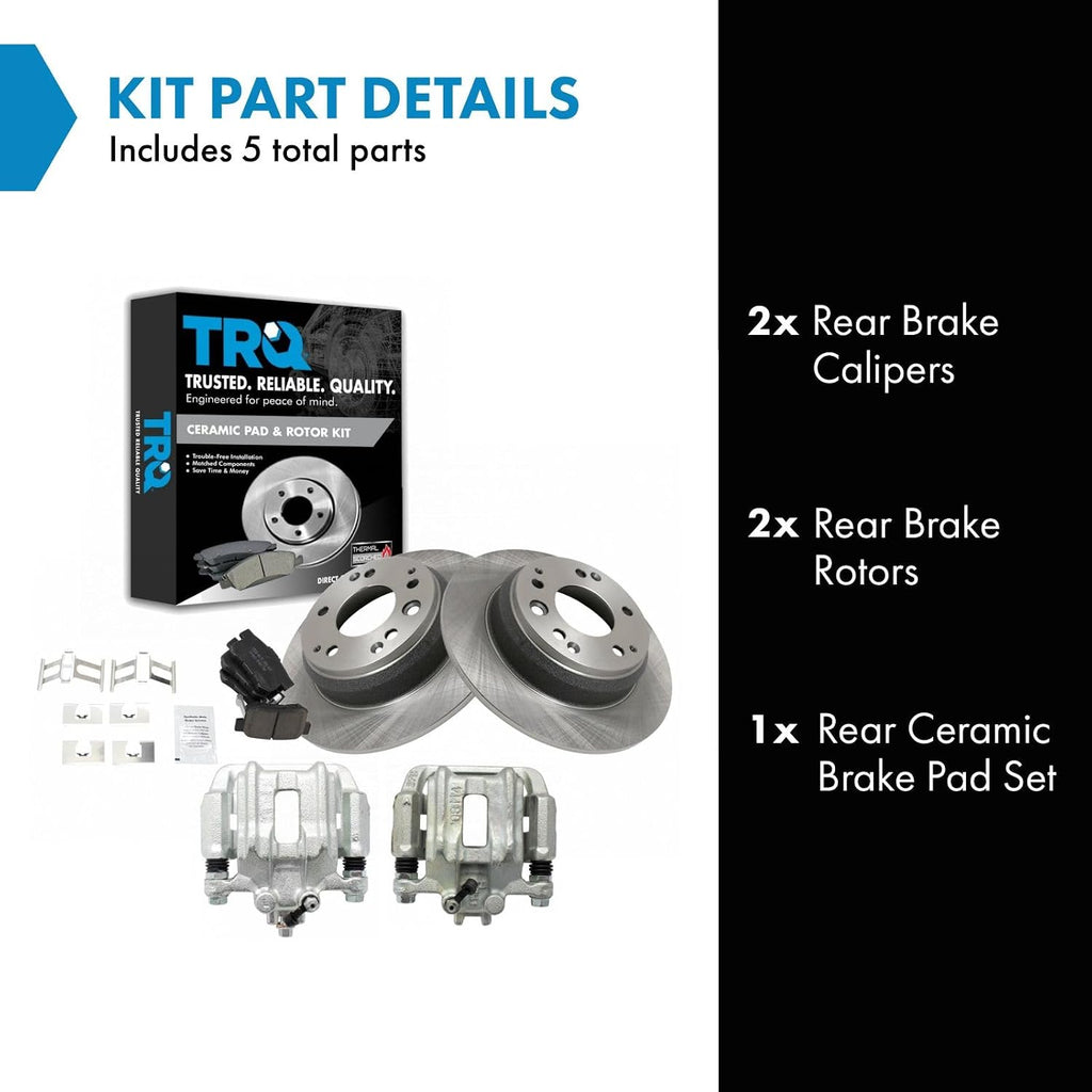 TRQ Rear Brake Pad and Rotor Set Ceramic Solid Rotors Calipers Compatible with 1991-1995 Acura Legend 1996-1998 RL 1995-1998 Honda Odyssey 1996-1999 Isuzu Oasis
