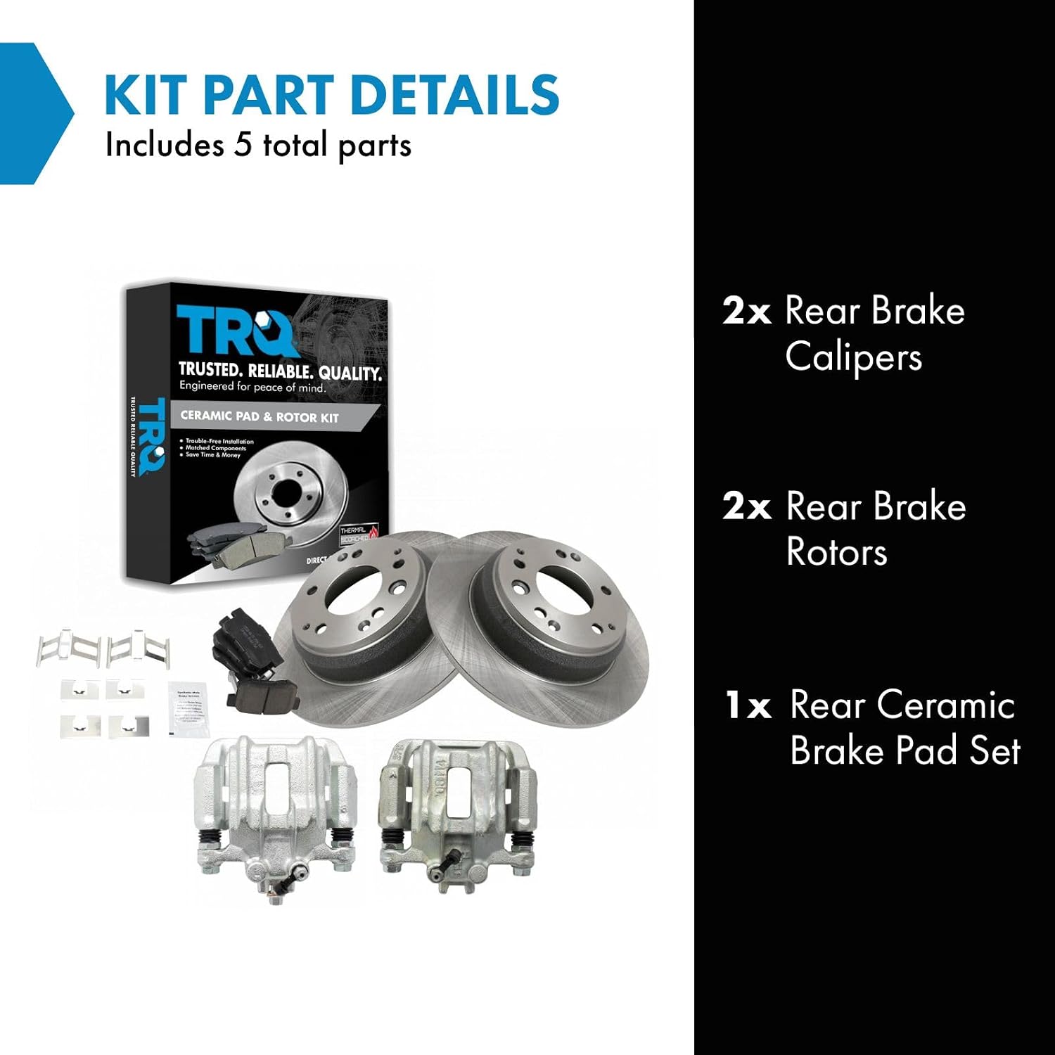 TRQ Rear Brake Pad and Rotor Set Ceramic Solid Rotors Calipers Compatible with 1991-1995 Acura Legend 1996-1998 RL 1995-1998 Honda Odyssey 1996-1999 Isuzu Oasis