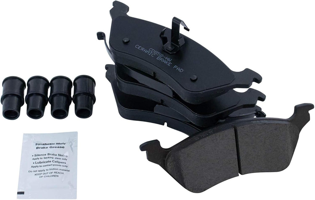 TRQ Rear Brake Pad and Rotor Set Ceramic Rotors Calipers Compatible with 2001-2007 Chrysler Town and Country Caravan Grand Caravan