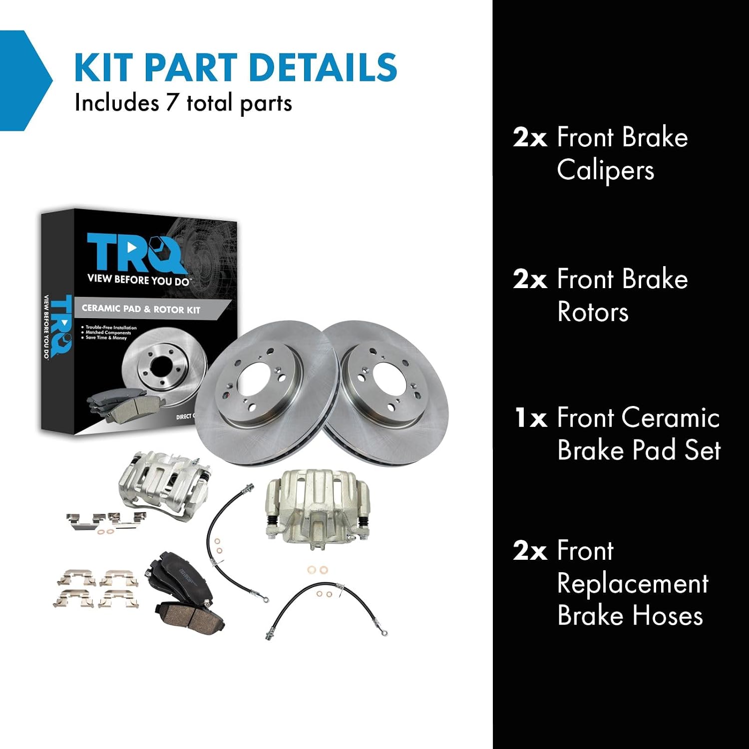 TRQ Front Brake Pad and Rotor Set Ceramic Rotors Calipers Hoses Compatible with 2005-2010 Honda Odyssey