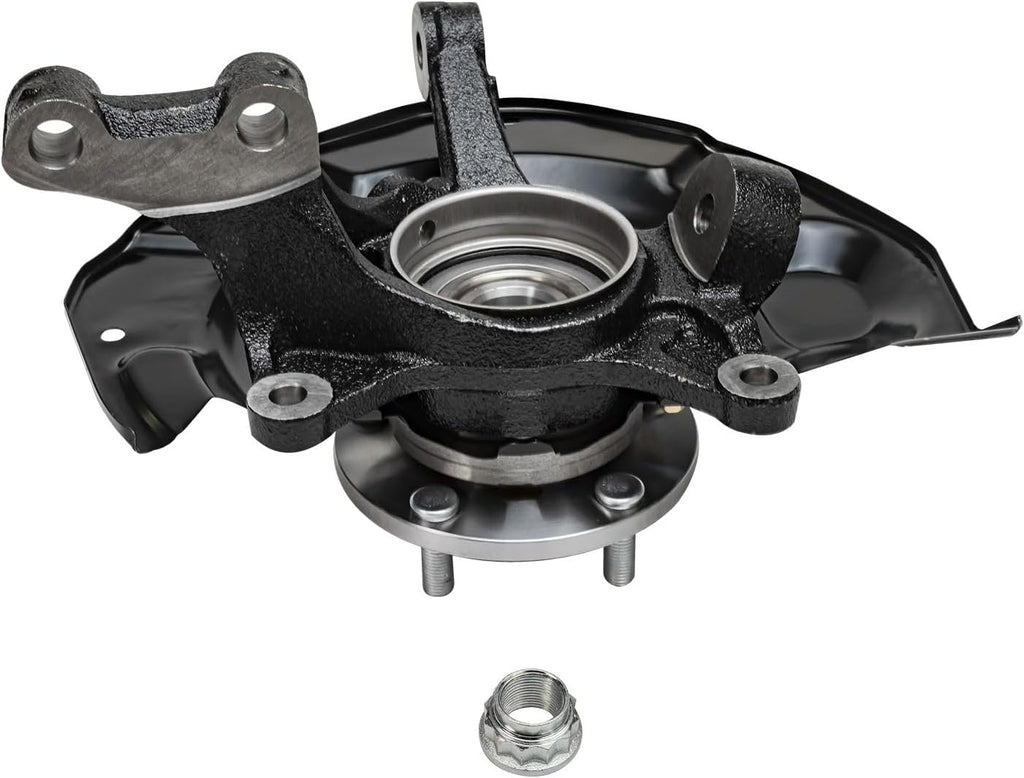 Detroit Axle - Front Steering Knuckles & Wheel Hub Bearings Drilled Rotors Brake Pads Replacement for RX330 RX350 RX400h Highlander - 6pc Set
