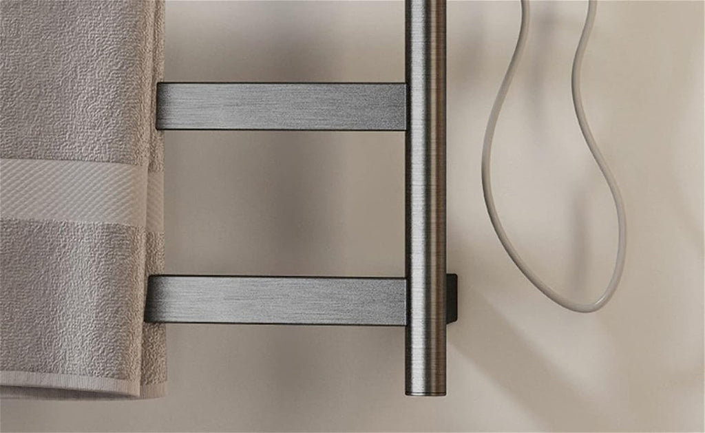 Heated Towel Rack, Double Layer Towel Warmer Heated Towel Rail Heating Drying Rack4-Bar Wall Mounted Towel Warmer Energy Efficient Electric Plug in Heated Towel Rack for Bathroom (Gray)