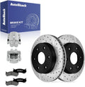 AutoShack Front Brake Rotors, Premium Pads & Calipers for Chevrolet, Silverado 1500 1999-2006 - E-Coated Drilled & Slotted - ShadowGuard - 11.99' (304.6 mm), 6-Lug