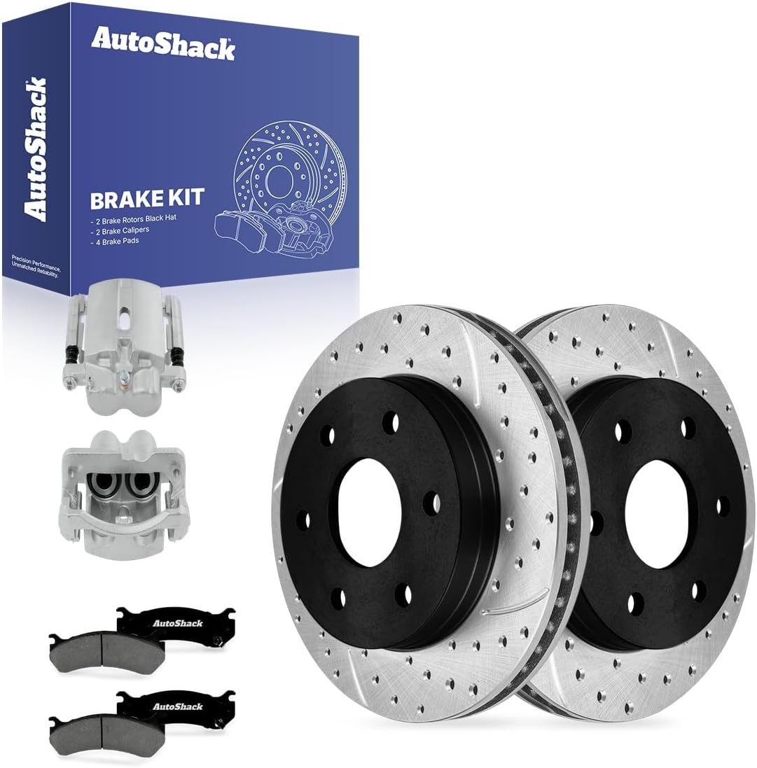 AutoShack Front Brake Rotors, Premium Pads & Calipers for Chevrolet, Silverado 1500 1999-2006 - E-Coated Drilled & Slotted - ShadowGuard - 11.99' (304.6 mm), 6-Lug