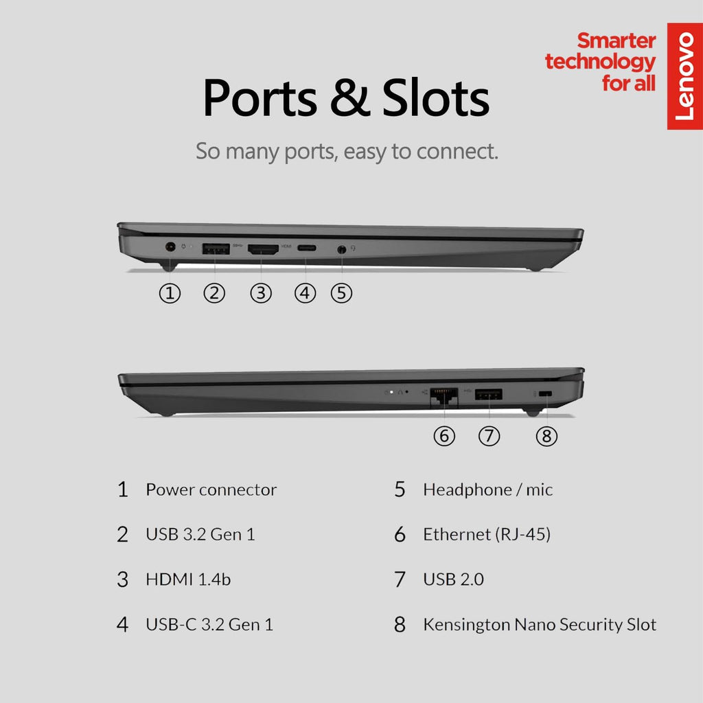 Lenovo V14 G4 Business Laptop, 14' FHD Anti-Glare Display, AMD Ryzen 5 7520U 4 Core (Beats i5-1130G7), 8GB DDR5 RAM, 256GB PCIe SSD, Ethernet Port (RJ-45), HDMI Port, Built-in Webcam, Windows 11 Pro