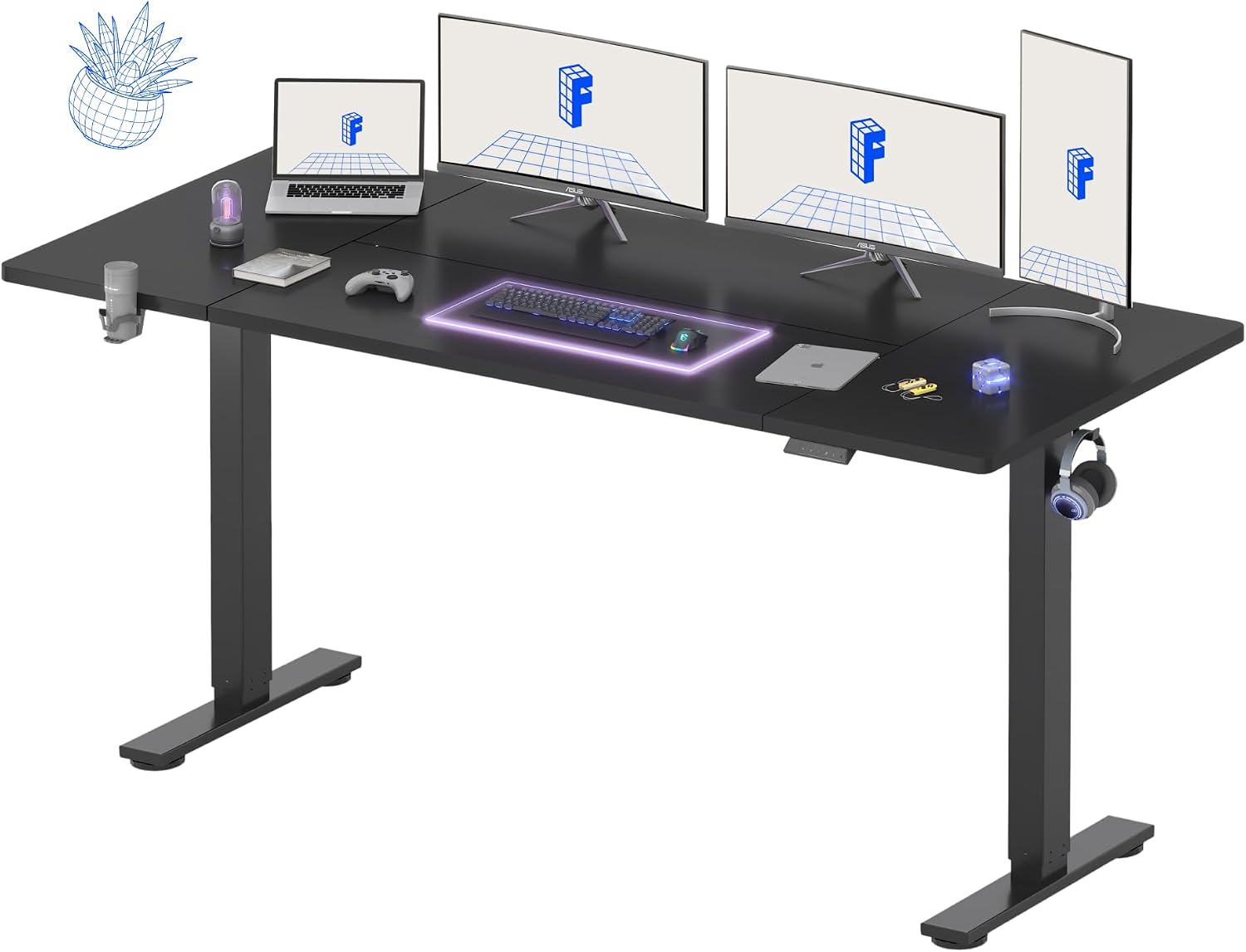 FLEXISPOT 79x32 Inch Electric Large Standing Desk for Home & Office, Spacious Splice Board Desk with Cable Management & Organizer, Cup Holder & Hook, Black