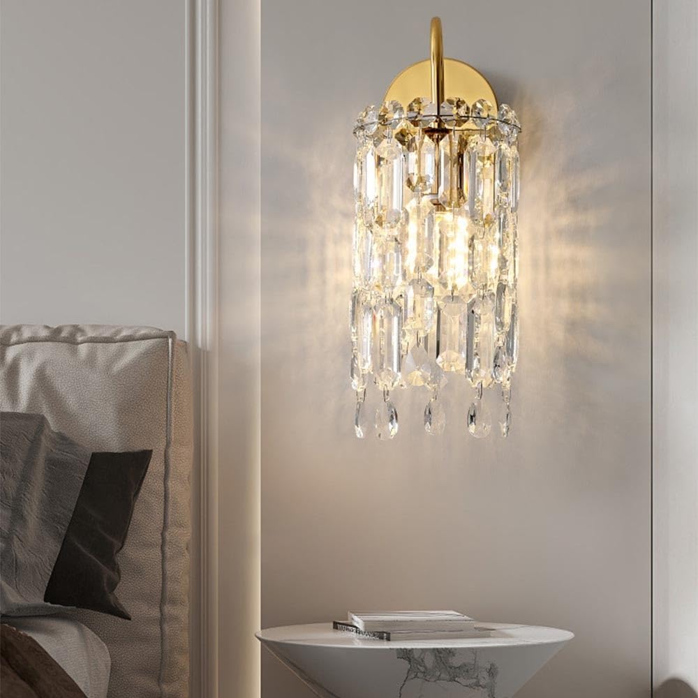 Hardwired Gold Wall Sconce Lighting Vintage Crystal Wall Light Fixture Bathroom Vanity Lights Indoor E14 Base Wall Mounted Lamp for Bedroom Living Room Bedside Restaurant