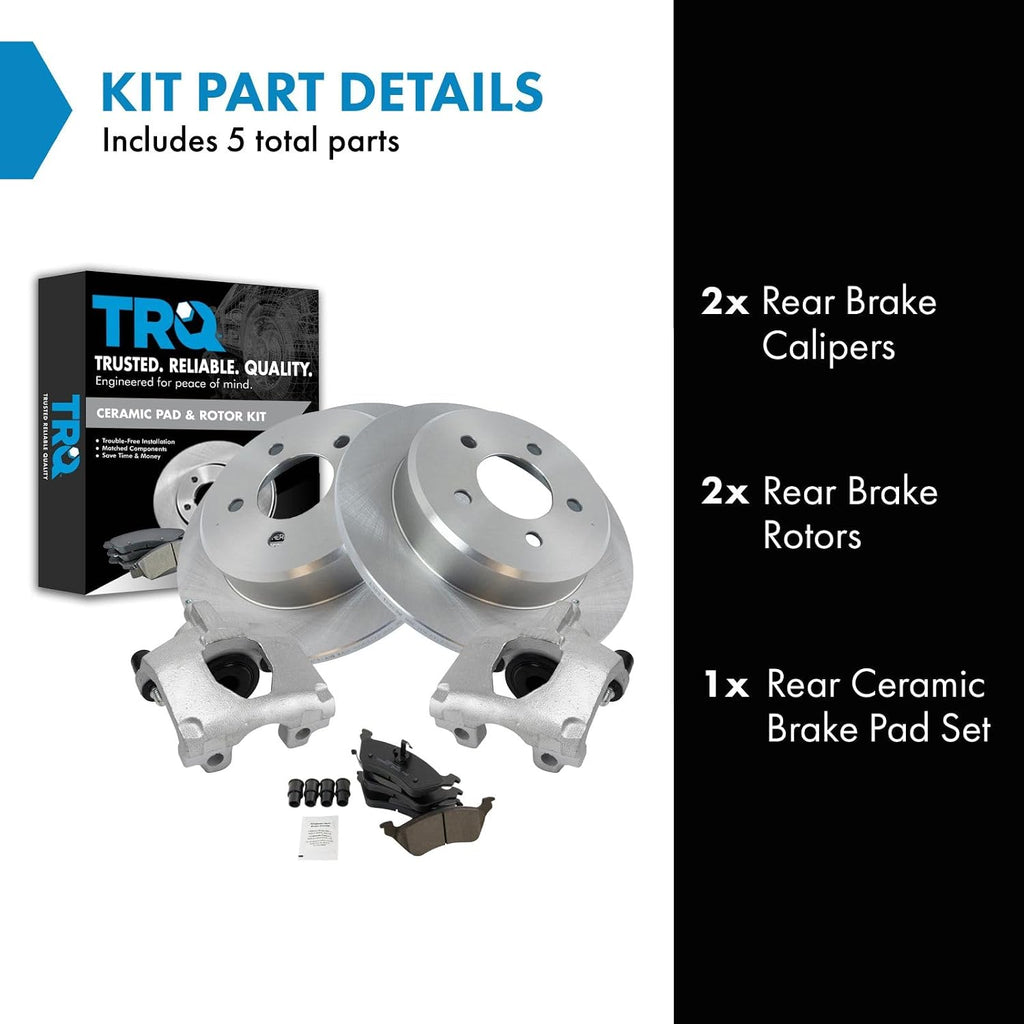 TRQ Rear Brake Pad and Rotor Set Ceramic Rotors Calipers Compatible with 2001-2007 Chrysler Town and Country Caravan Grand Caravan