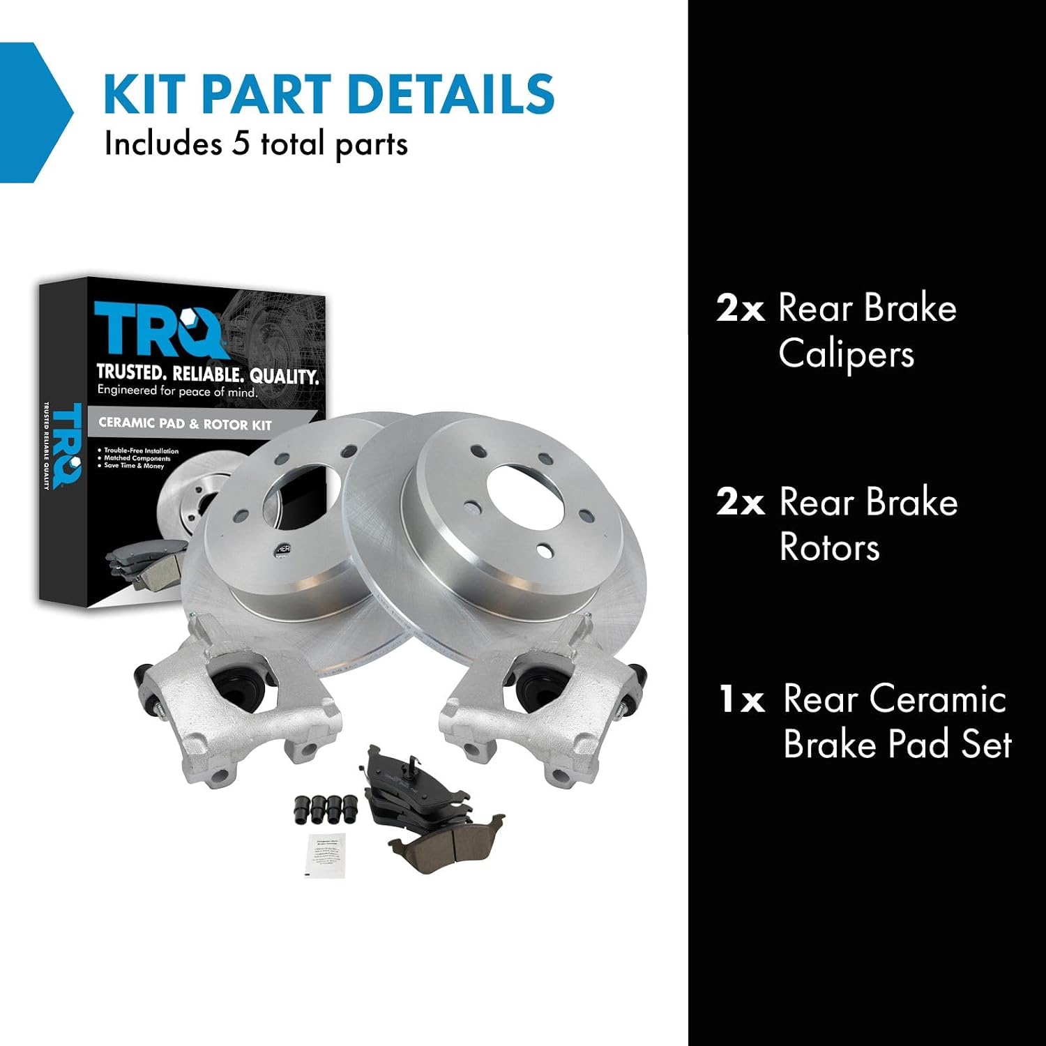 TRQ Rear Brake Pad and Rotor Set Ceramic Rotors Calipers Compatible with 2001-2007 Chrysler Town and Country Caravan Grand Caravan