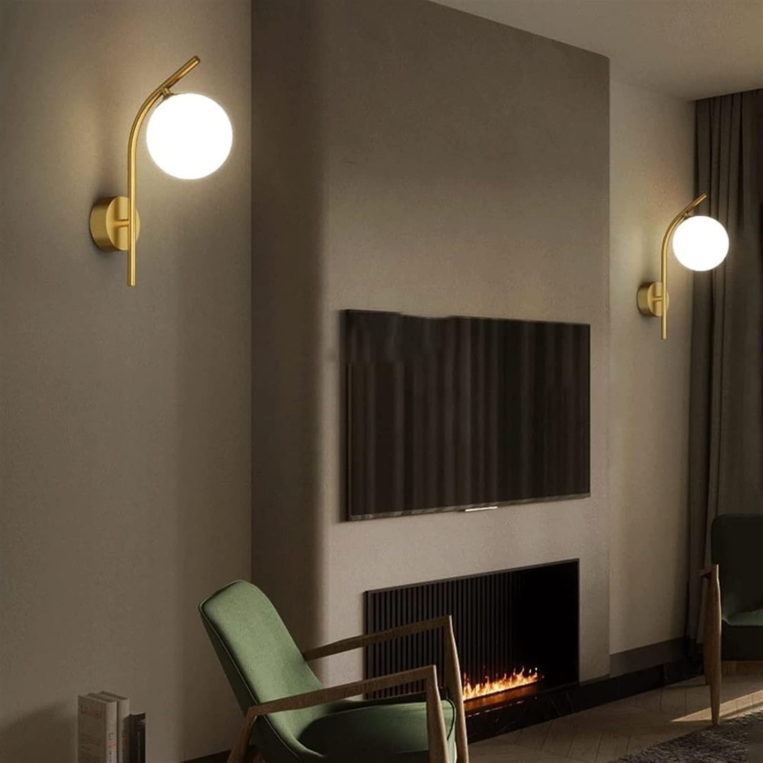 Modern Indoor Wall Sconce Lighting Fixture, Gold Wall Mounted Lamp, Creative LED Wall Light for Living Room Bedroom Bedside Corridor Stairway Bathroom, Brass Finish - White Glass Shade