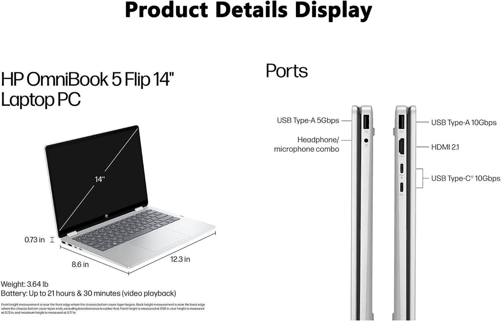 HP OmniBook 5 Flip 2-in-1 14' 2K 300 Nits Touchscreen Laptop| Intel Core 7 150U(up to 5.4 GHz)| 16GB LPDDR5 RAM|1TB SSD| Backlit KB| Wi-Fi 6E| Windows 11| AI Copilot| Perfect for Business |RK Bundle