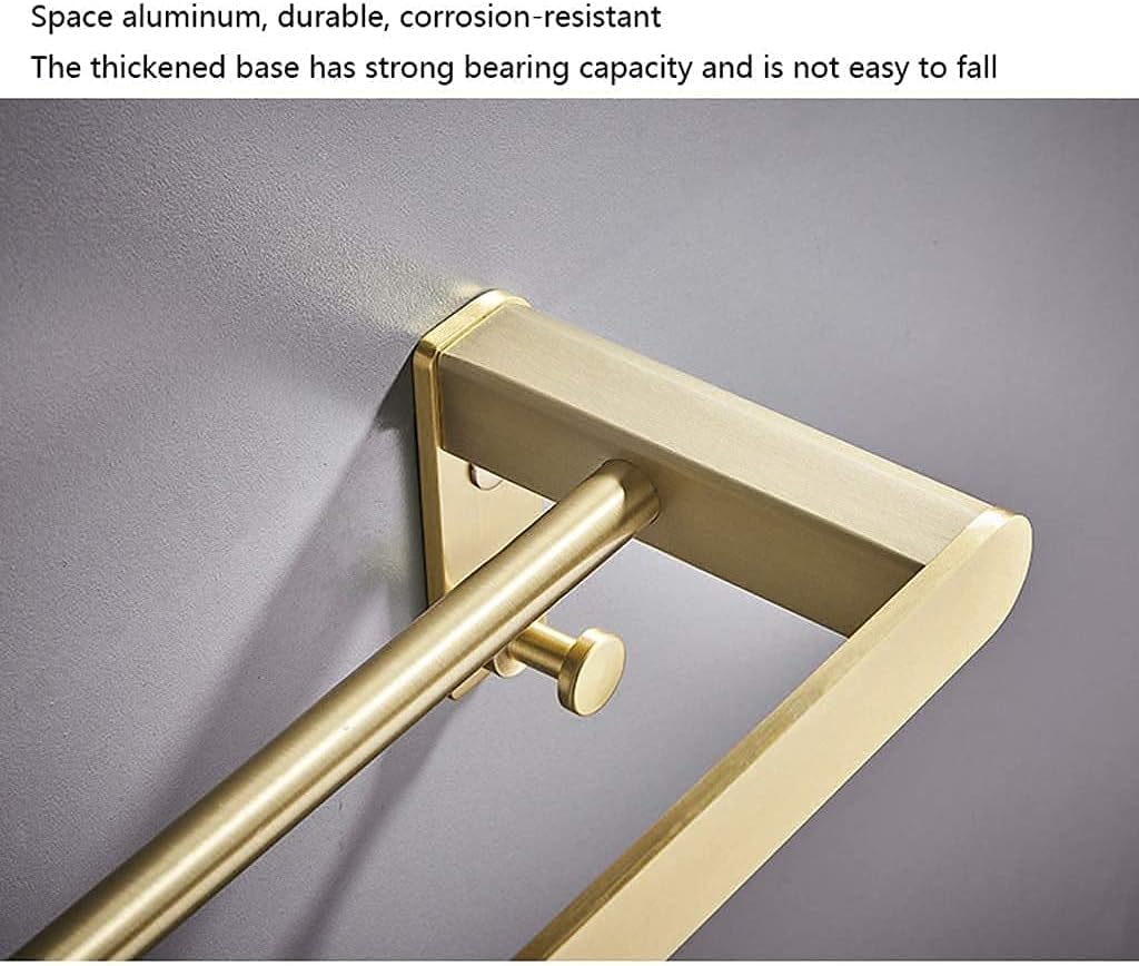 Wall-Mounted Towel Rack,Double Bar Towel Rails with Hooks - Brushed Space Aluminum Wall-Mounted Towel Rack & Holder for Bathroom - Stylish Gold & White Finish, Durable Towel Shelves Design