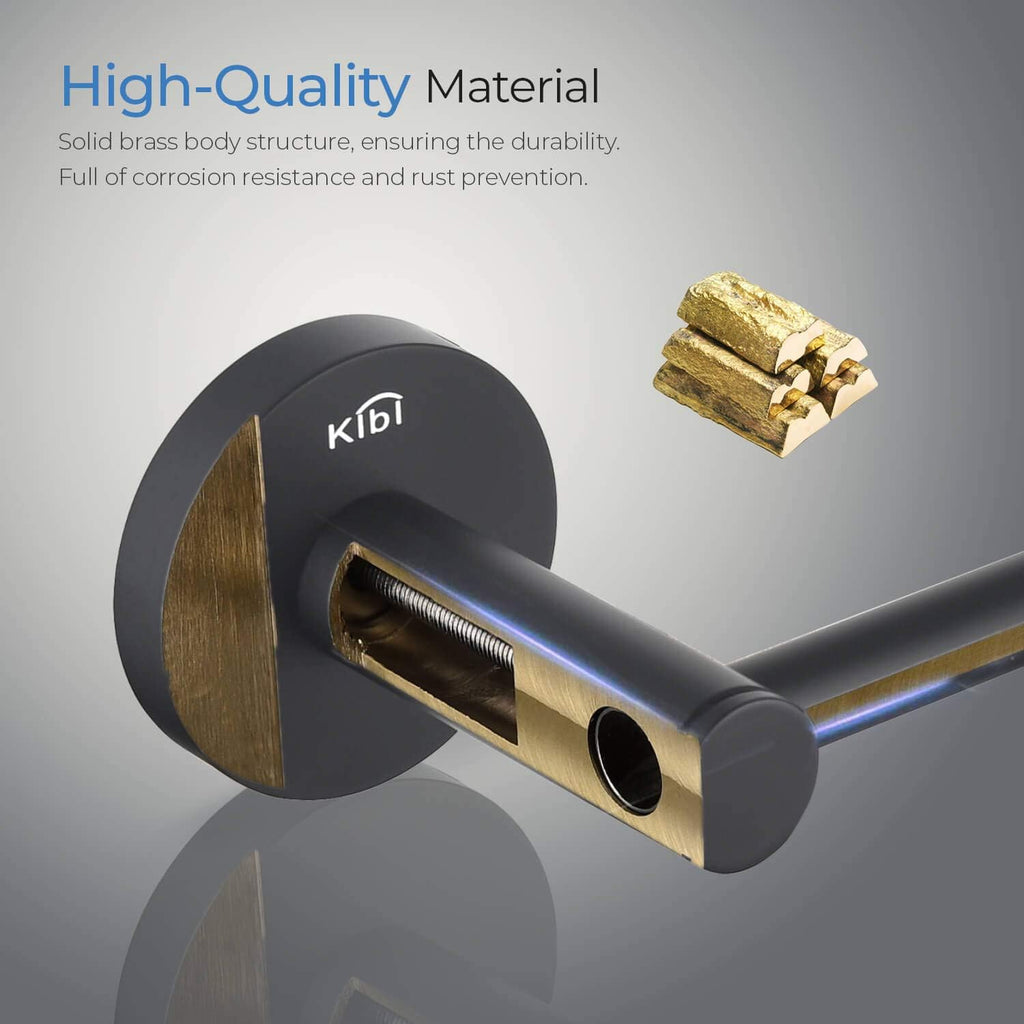KIBI 4-Piece Circular Bathroom Hardware Set - Matte Black Finish | Includes Towel Bar, Towel Ring, Toilet Paper Holder, and Robe Hook | Durable Solid Brass Construction and Rust-Resistant (C-KBA14-4)
