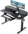 HUANUO 48' x 26' Electric Standing Desk with 2 Drawers & 26.7' Large Keyboard Tray, C-Clamp Mount Compatible, Adjustable Computer Desk for Home Office, Stand Up Desk with 4 Height Presets, Black
