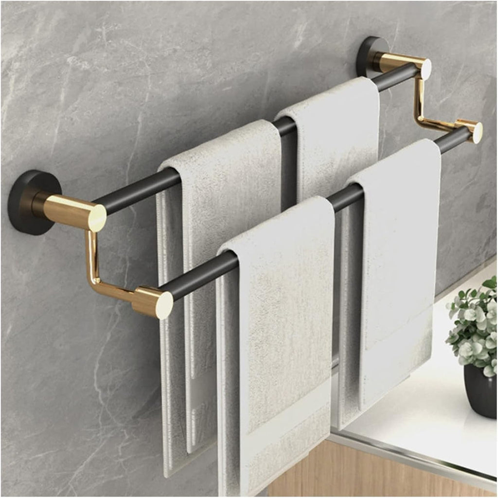 Stainless Steel Double Towel Bar Rail - 60 cm / 24 inches Wall Bath Towel Holder, Screws Mounting Rail Rack for Kitchen and Bathroom (Black Gold) (Size : 39.4inch)
