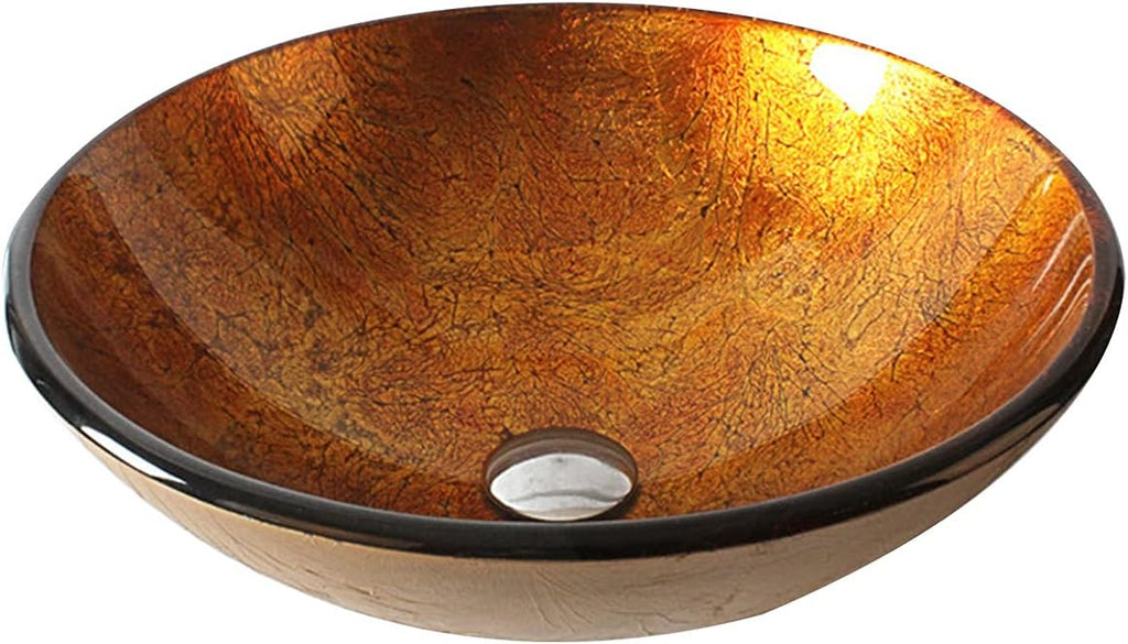 Bathroom Tempered Glass Vessel Sink, Glass Wash Basin, Bathroom Vanity Round Bowl(Orange)