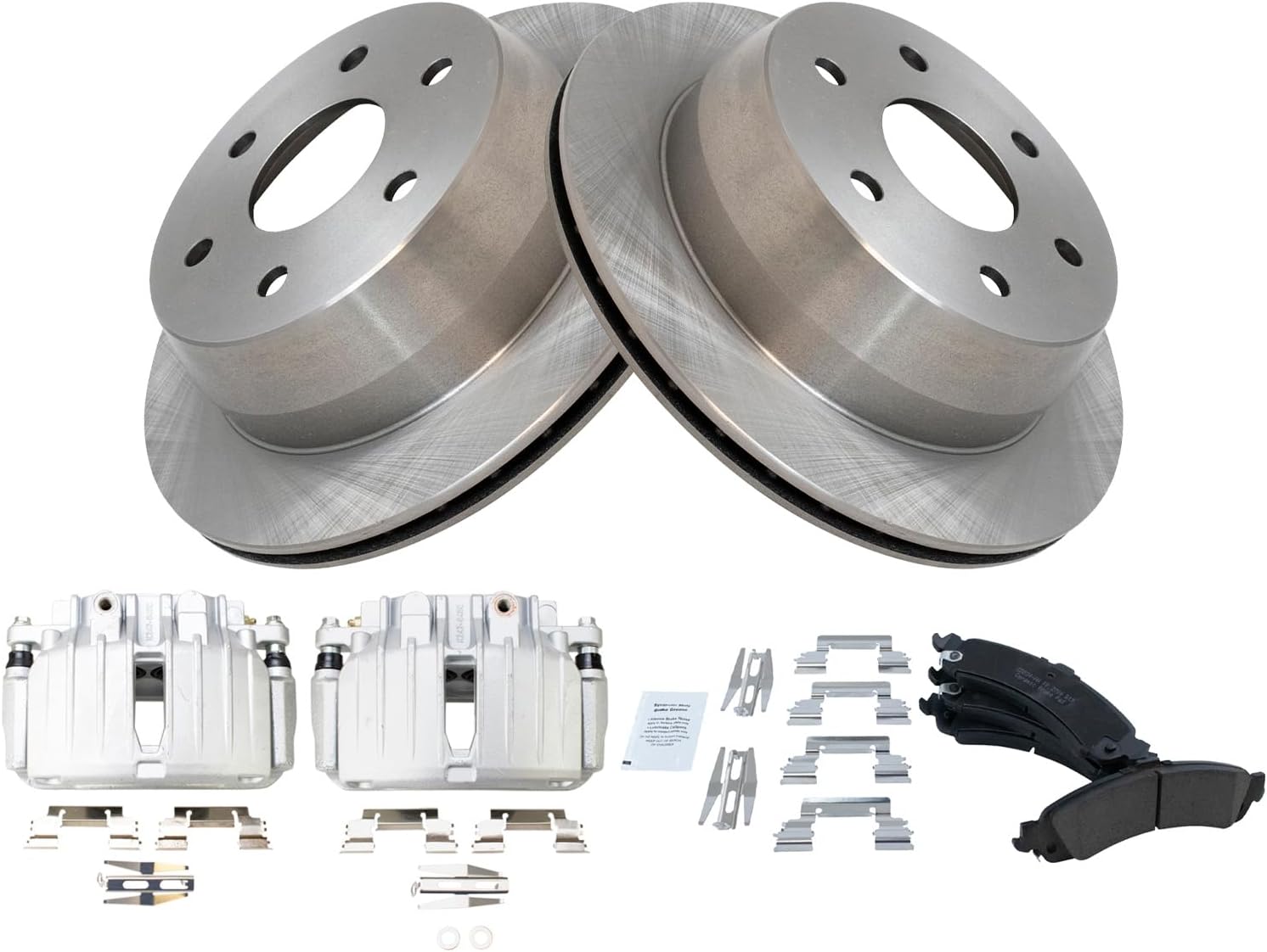 TRQ Rear Brake Pad and Rotor Set Ceramic Rotors Calipers Compatible with 2001-2002 GMC Yukon