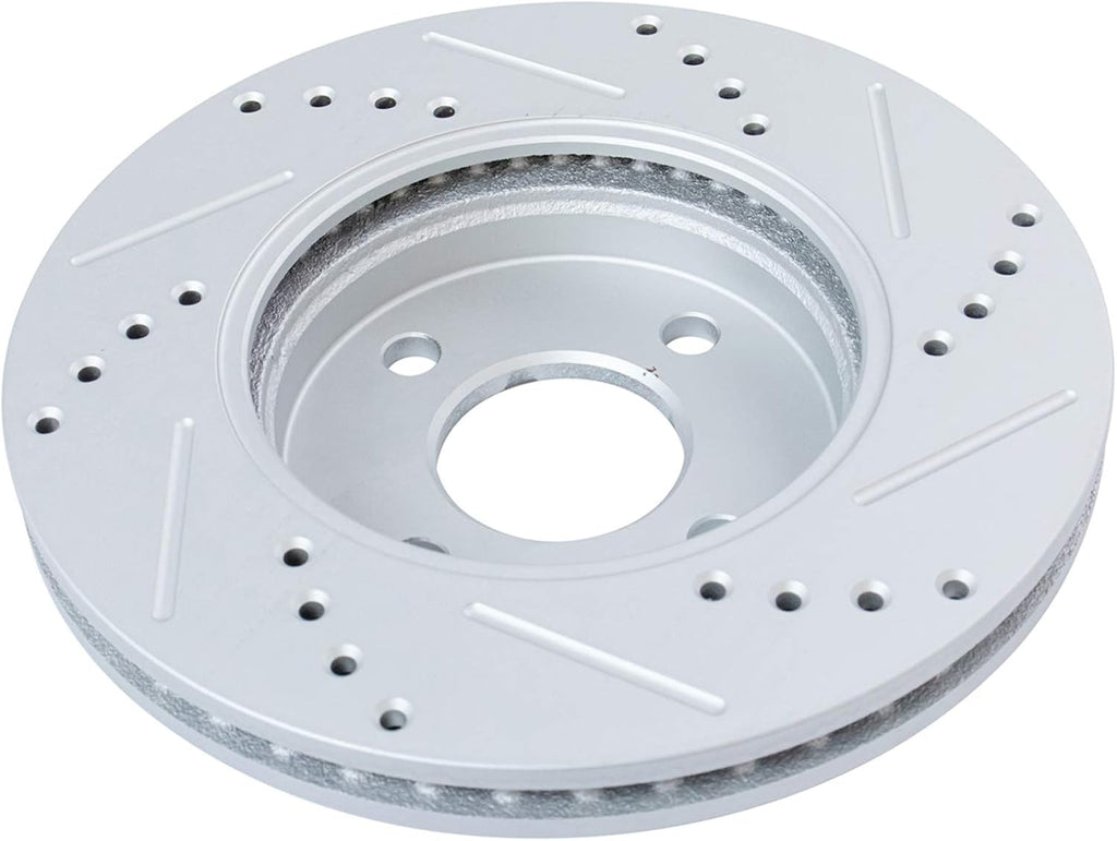 TRQ Performance Front Brake Pad and Rotor Set Ceramic Drilled Slotted Coated Rotors Calipers Compatible with 2005-2010 Chevrolet Cobalt 2007-2009 Pontiac G5 2003-2007 Saturn Ion