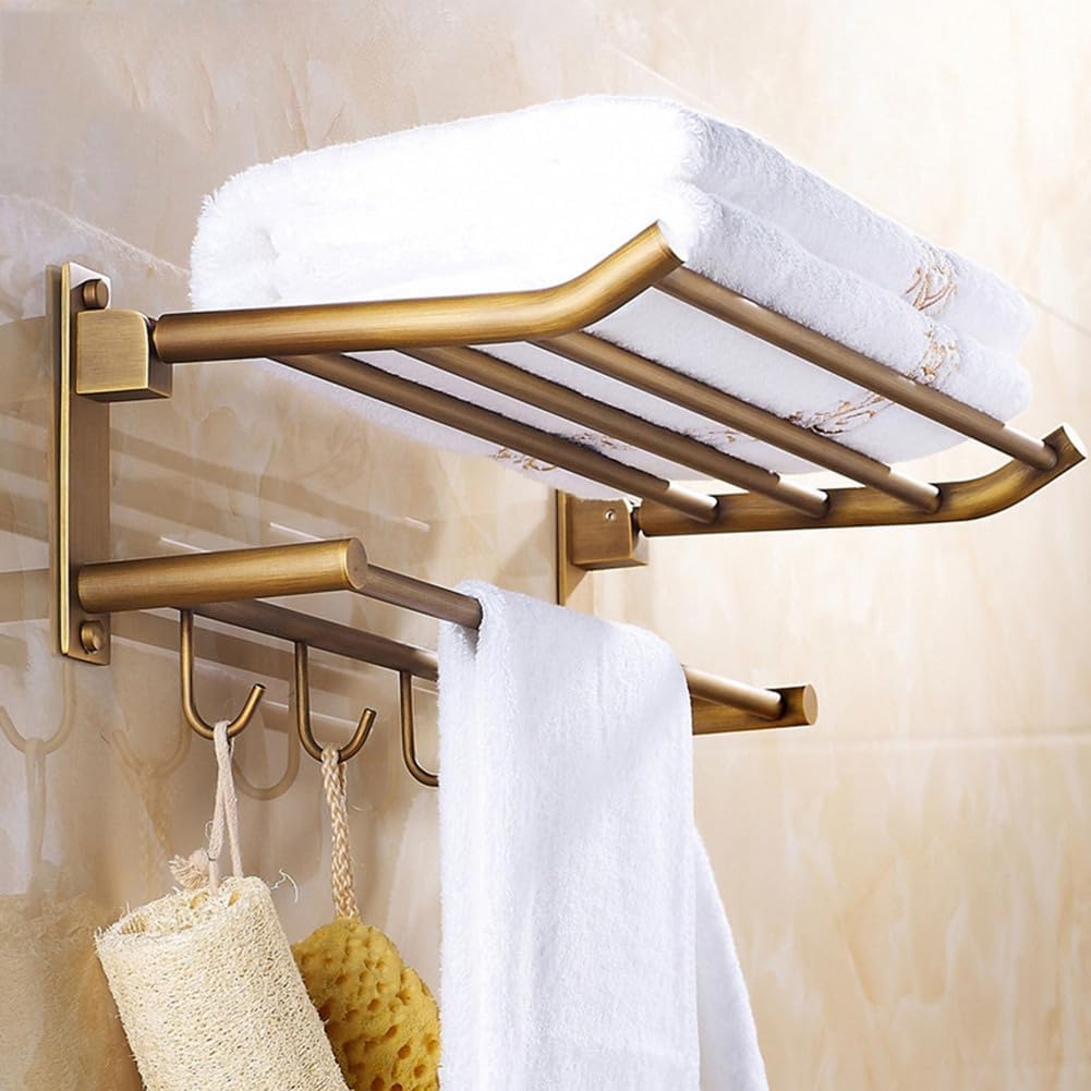Bathroom Hardware Set,Towel Rack Set for Bathroom European Antique Brass Bath Towel Bar Toilet Wall Hanging Bathroom Pendant Towel Rack Stand,Towel Rack with Hook
