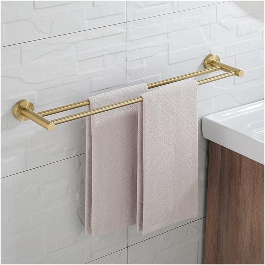 Towel Rails Towel Rail for Bathroom, Modern Brushed Gold Towel Racks, Fashion Gold Color Wall Mounted Double Bar Bathroom Accessories/1Pcs Towel Racks