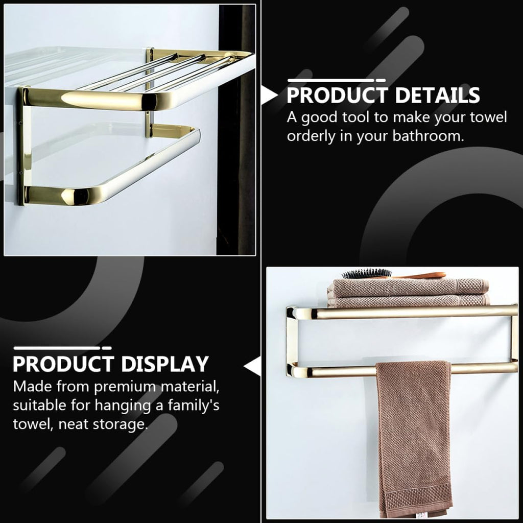 LIFKOME Brass Bathroom Towel Rack Wall-Mounted 58cm Gold Finish Towel Holder Storage Bar for Bath and Kitchen