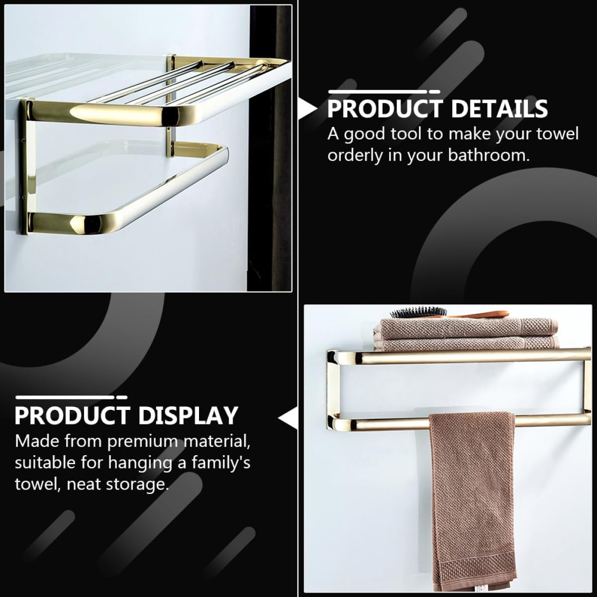 LIFKOME Brass Bathroom Towel Rack Wall-Mounted 58cm Gold Finish Towel Holder Storage Bar for Bath and Kitchen