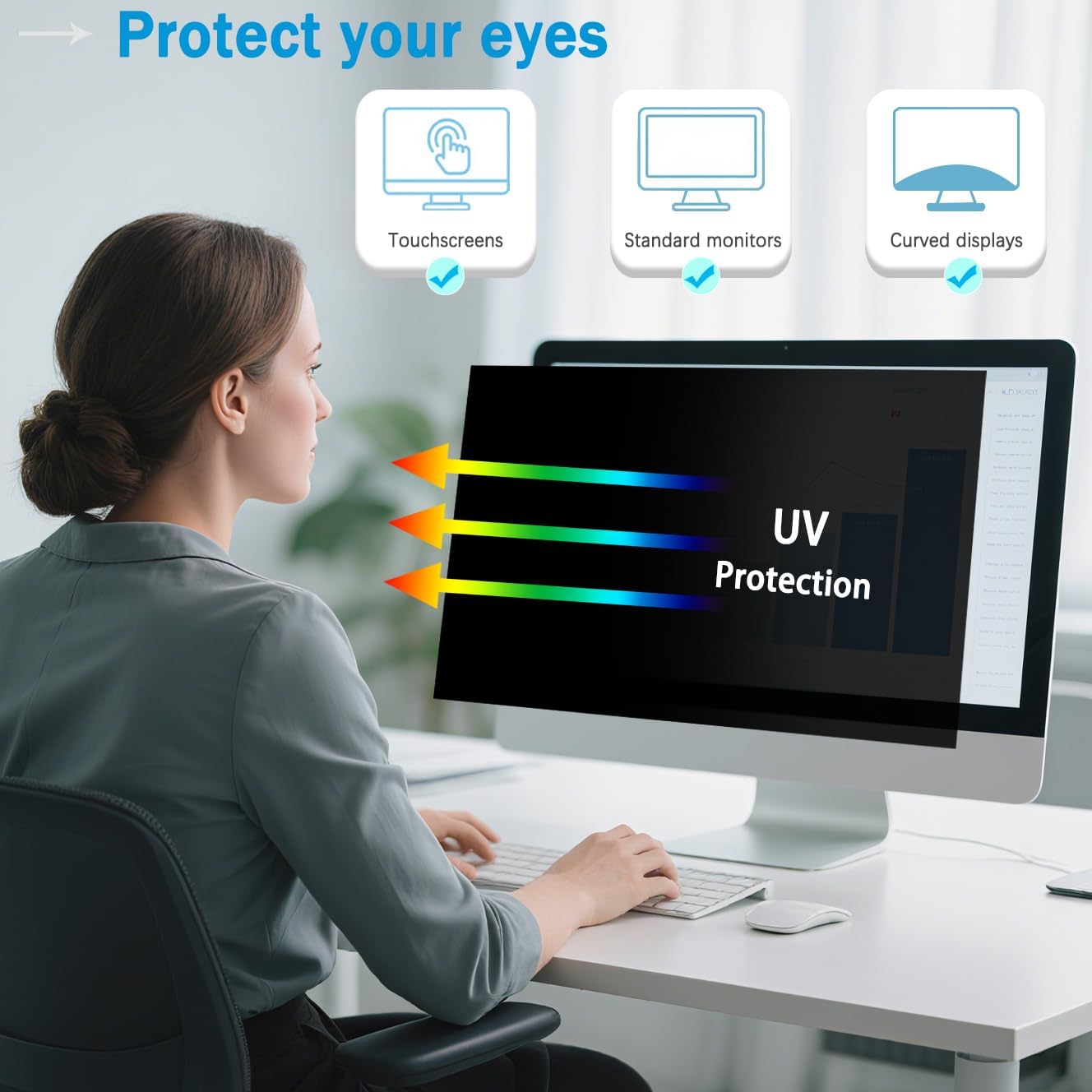 [5 Pack] 27 Inch Computer Privacy Screen for 16:9 Aspect Ratio Widescreen Monitor, Eye Protection Anti Glare Blue Light Filter Shield, Removable Anti-Scratch Anti Spy Protector