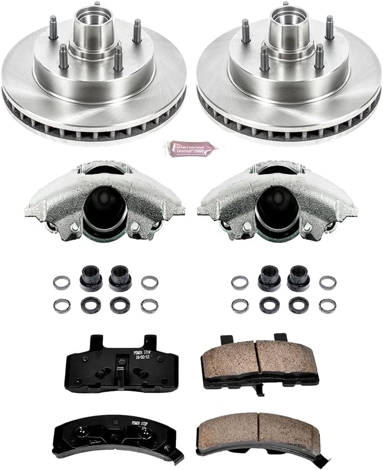 PowerStop Front Brake & Caliper Kit for Dodge Ram 1500 1994-99 - Ceramic Brake Pads + Calipers + Disc Rotors Replacement, KCOE4875